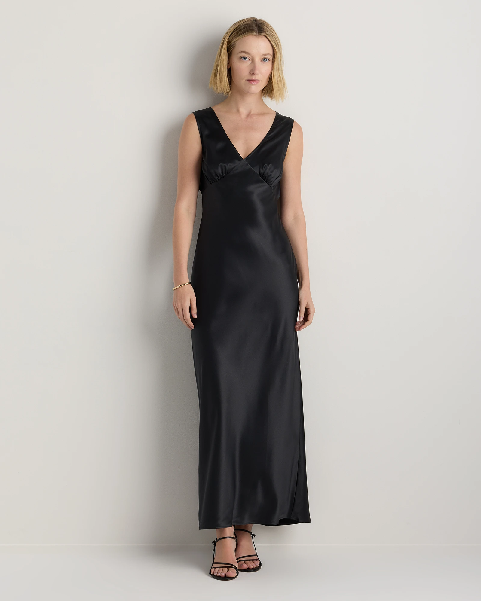 100% Washable Silk Deep V-Neck Maxi Dress