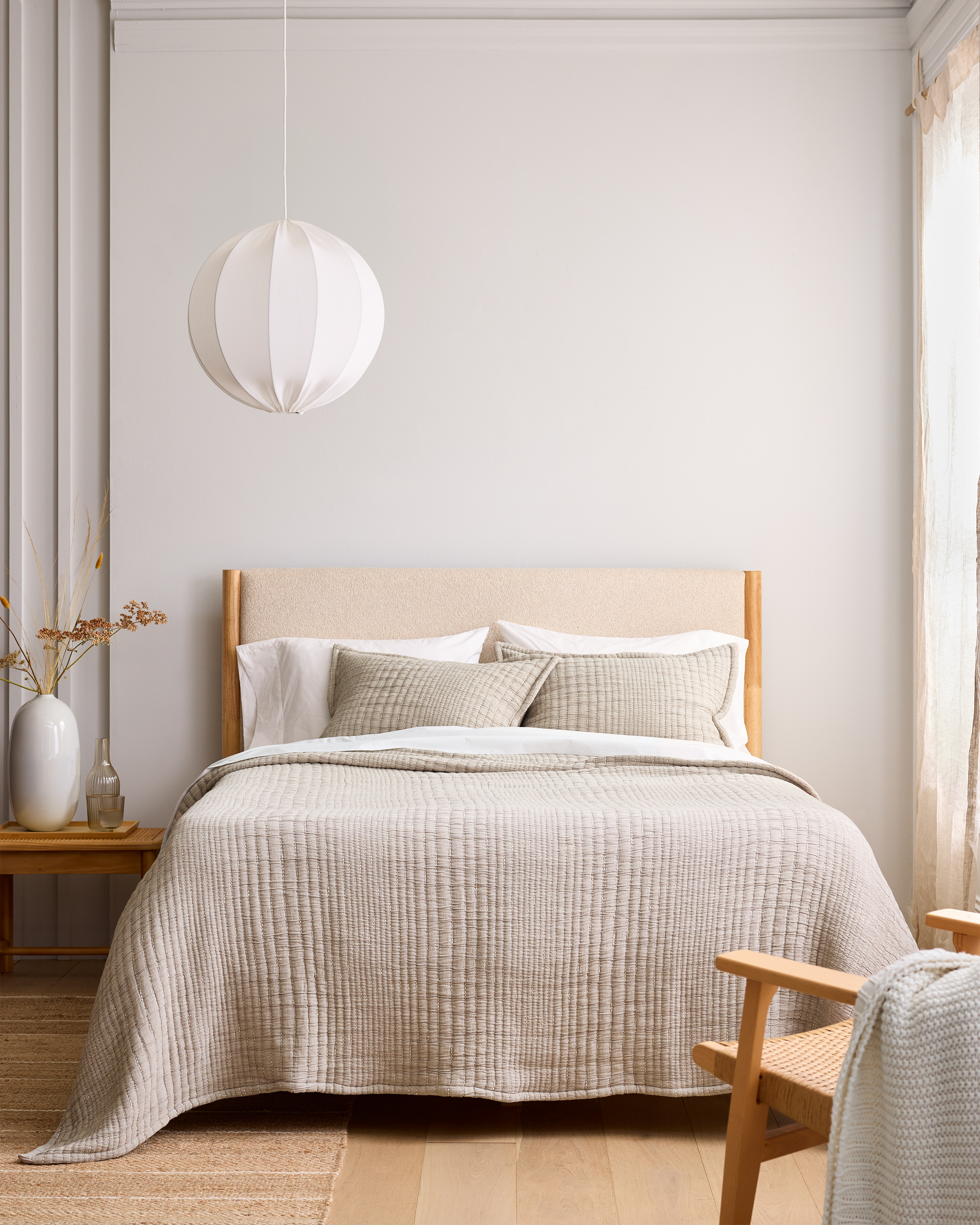 Organic Cotton Channel Stitch Coverlet Set - Taupe, King/Cal King
