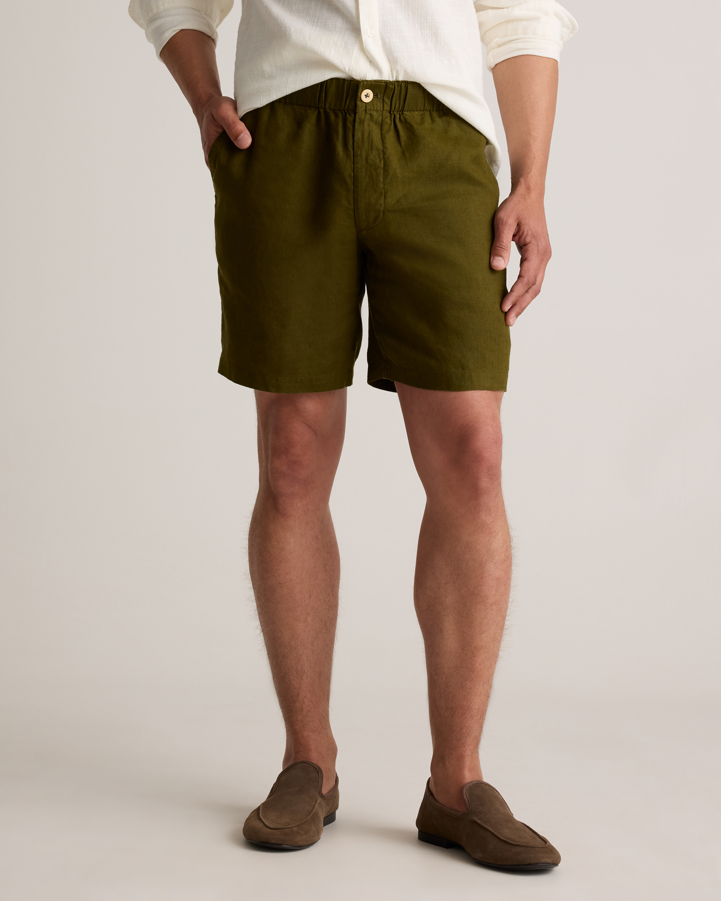 Quince Men's 100% European Linen Shorts In Martini Olive