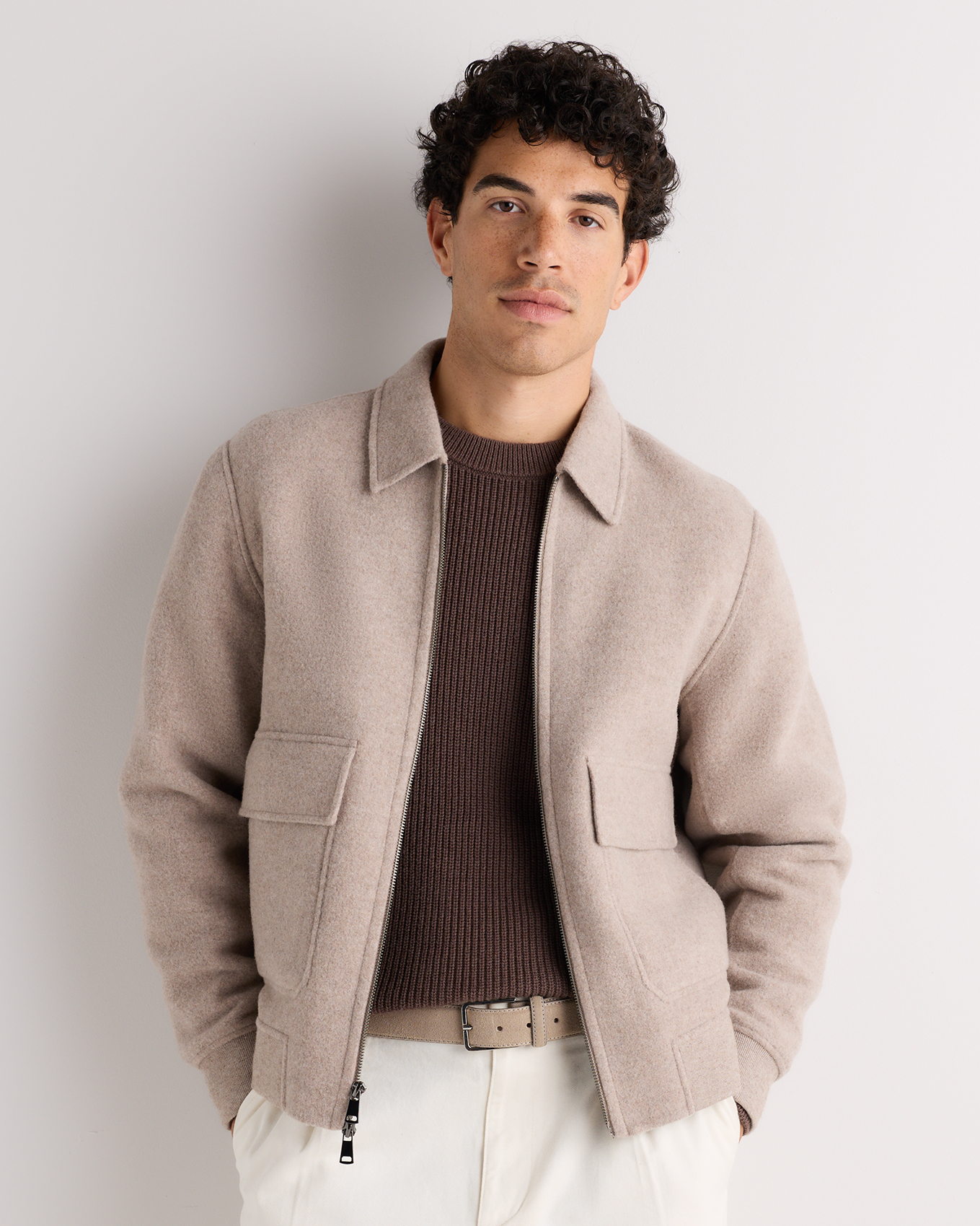 Oat Double-Faced Merino Wool Bomber Jacket