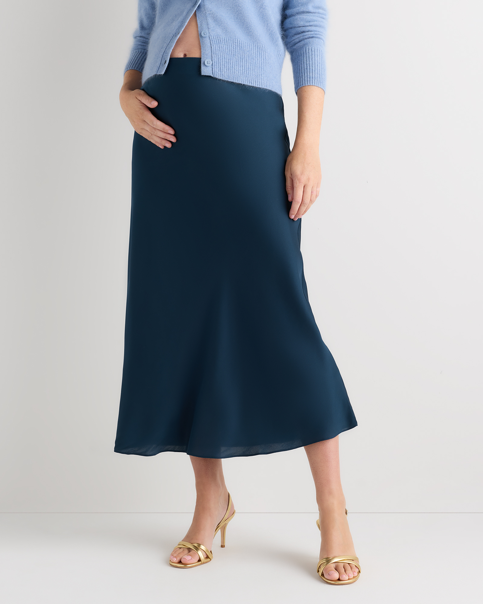 Stratus Blue Washable Stretch Silk Maternity Skirt