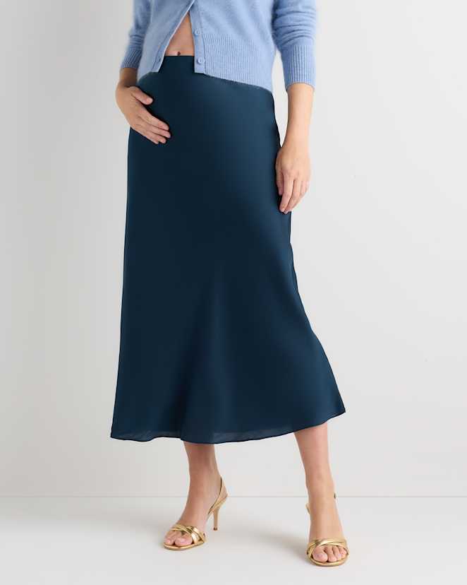 Stratus Blue Washable Stretch Silk Maternity Skirt