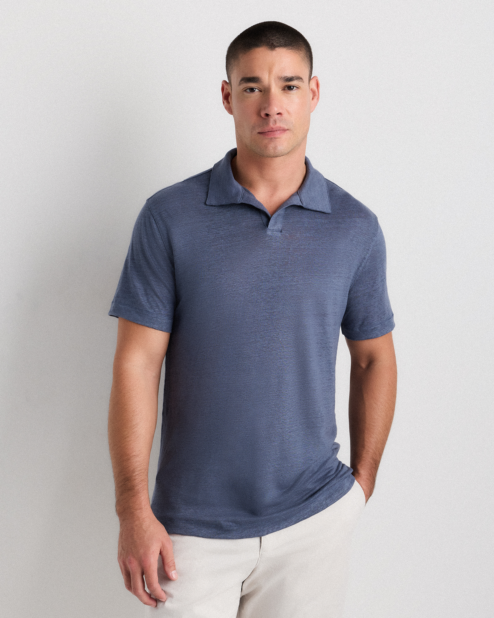 Faded Indigo Men's 100% European Linen Jersey Polo
