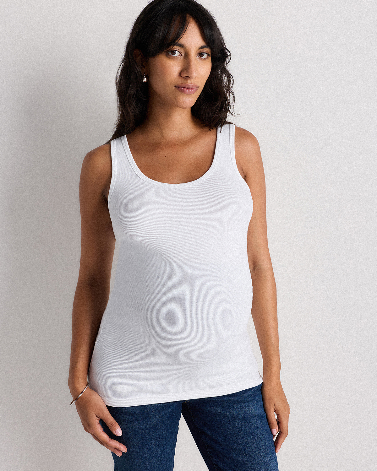 Classic White Bamboo Rib Maternity Scoop Neck Tank