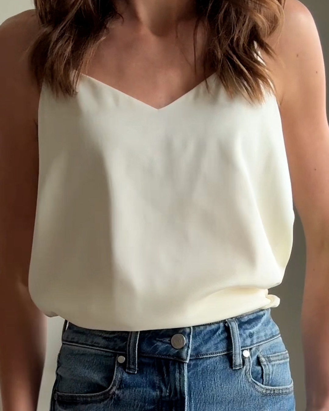Washable Stretch Silk V-Neck Cami - PDP Video Thumbnail (Ivory, 4x5)