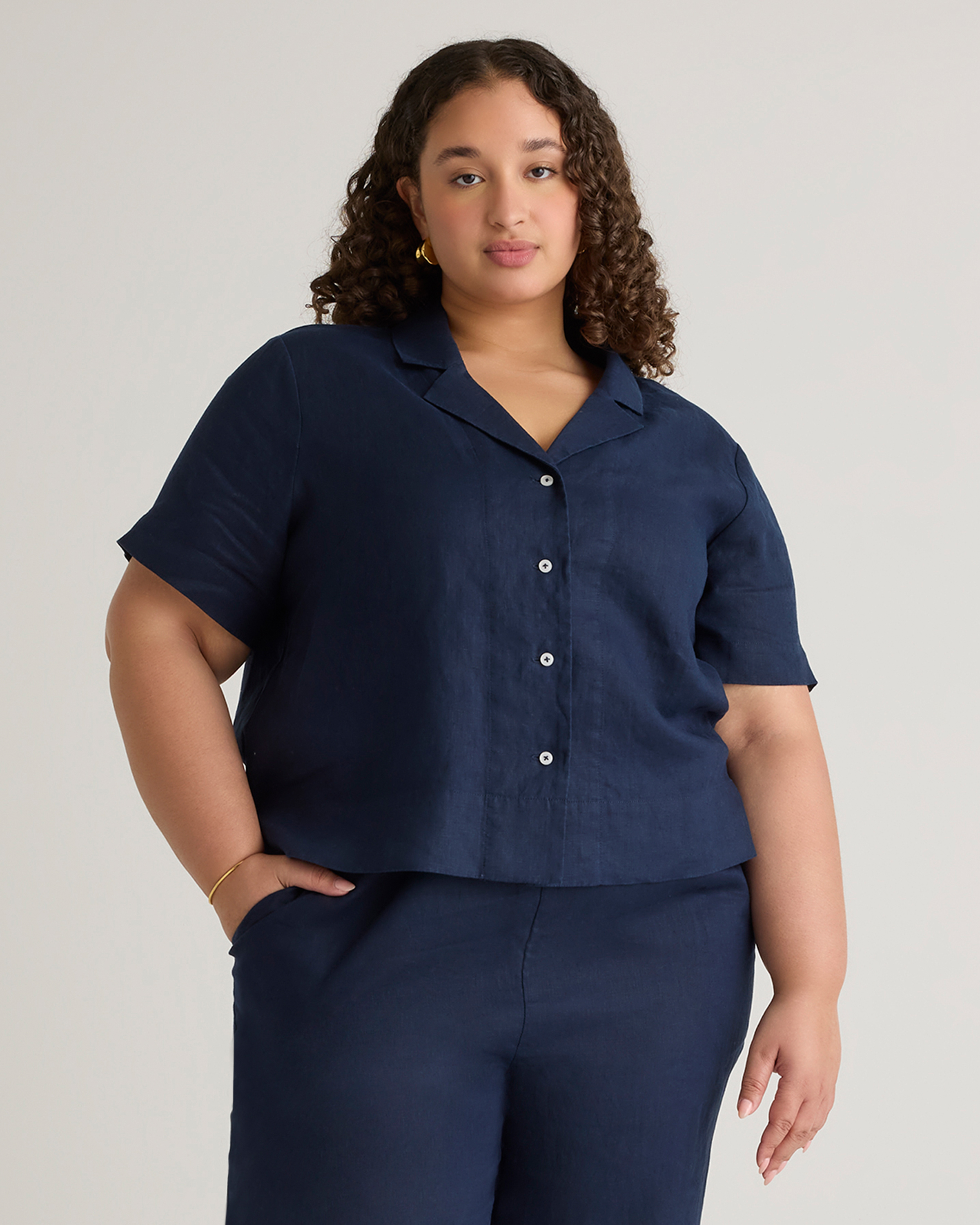 Deep Navy 100% European Linen Short Sleeve Shirt
