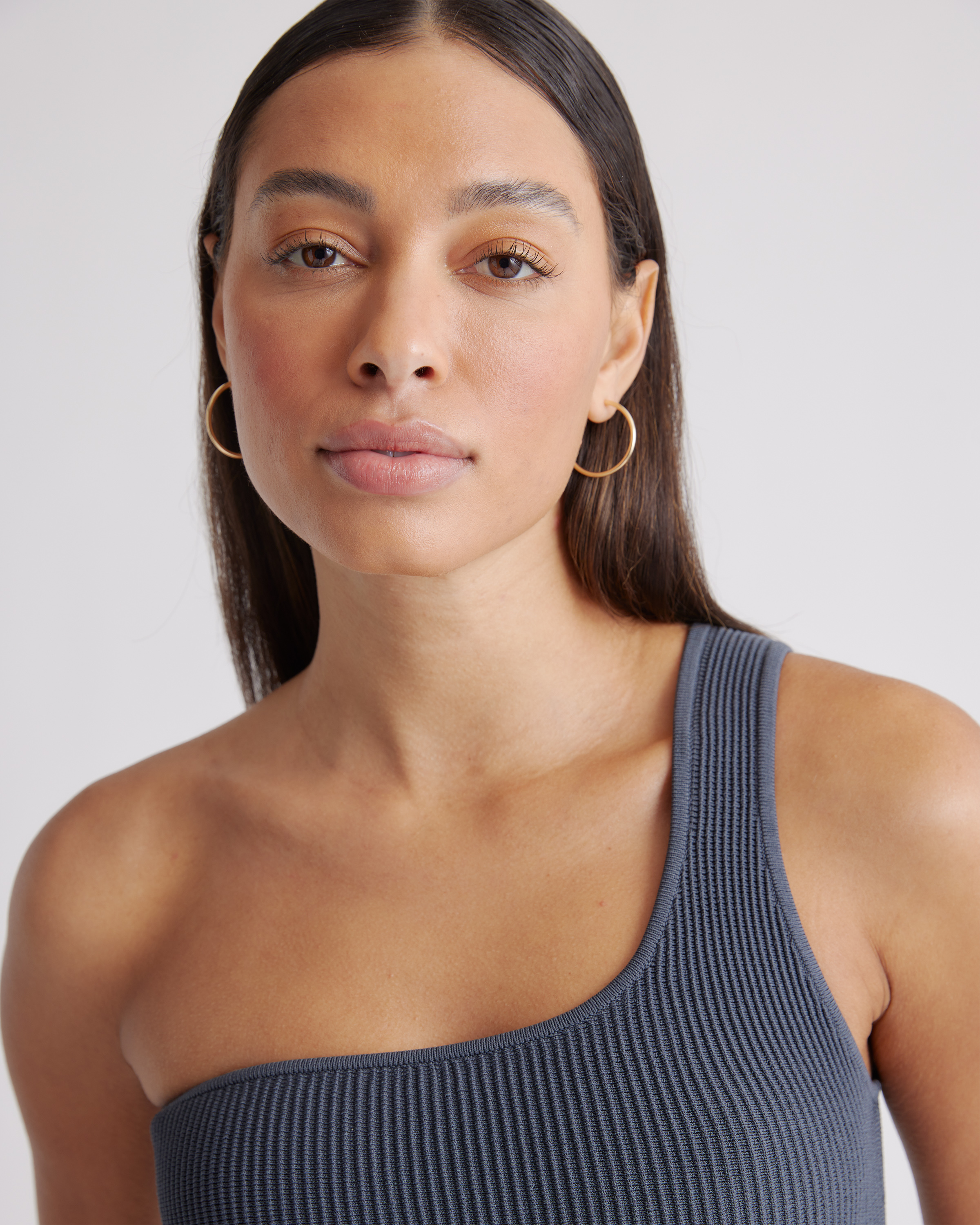 Oneshoulder Knit Tanktop アイボリー Ivory Ribbed Knit Top - One-Shoulder Tank Top - Asymmetrical Top