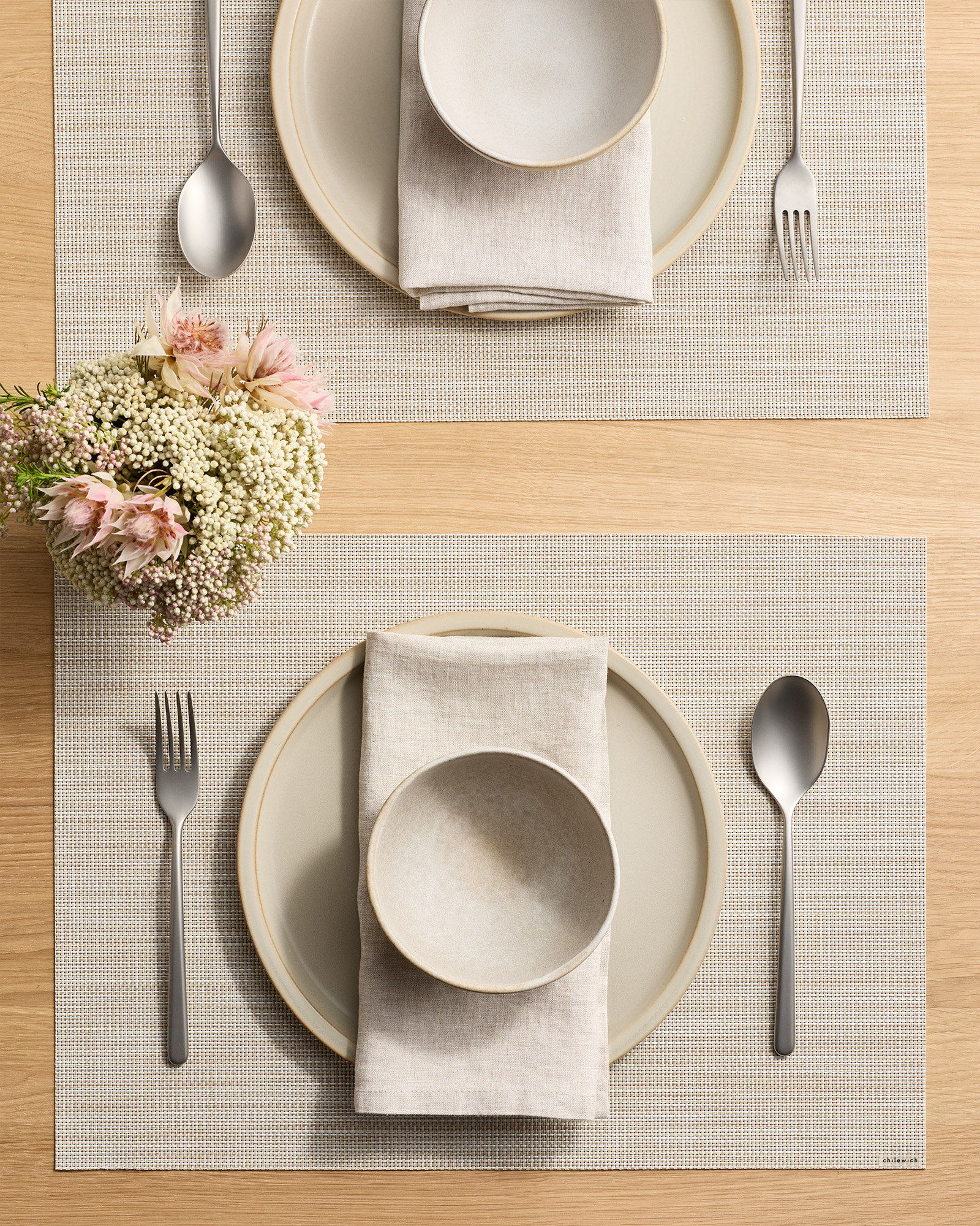 mini every BSH-311 マットホワイト Chilewich Easy-Care Mini Basketweave Rectangular Placemats, Set of