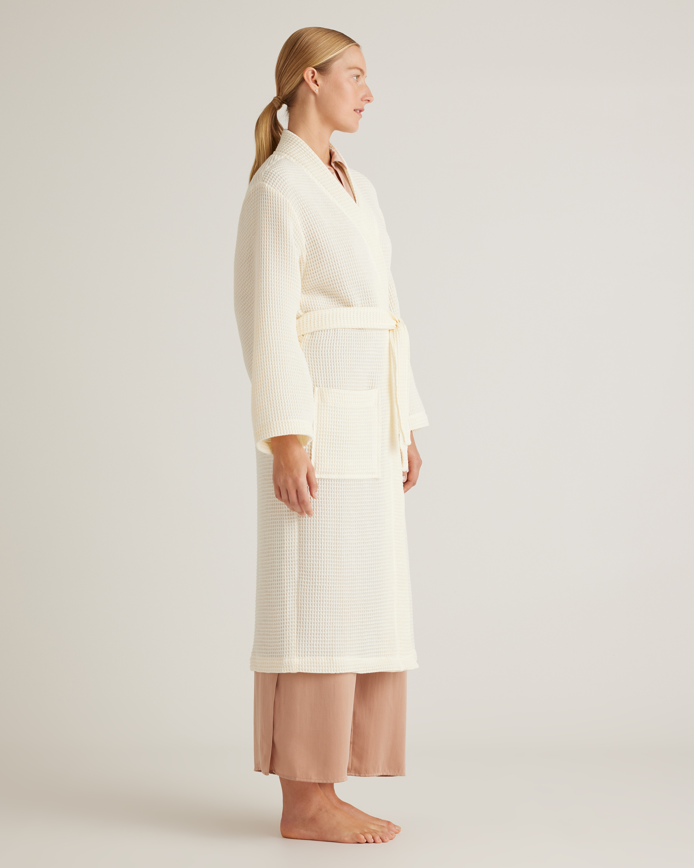 Organic Turkish Waffle Robe - Ivory, M