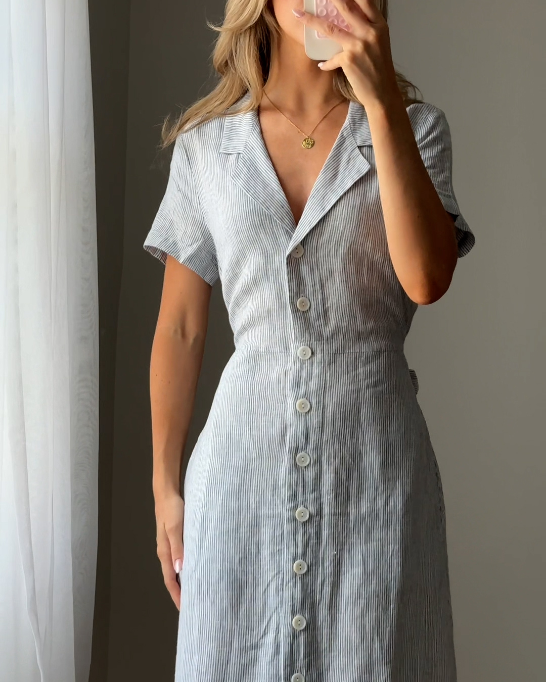 15 FAITH PASSANTINO 100- European Linen Button Front Dress 4x5 THUMBNAIL