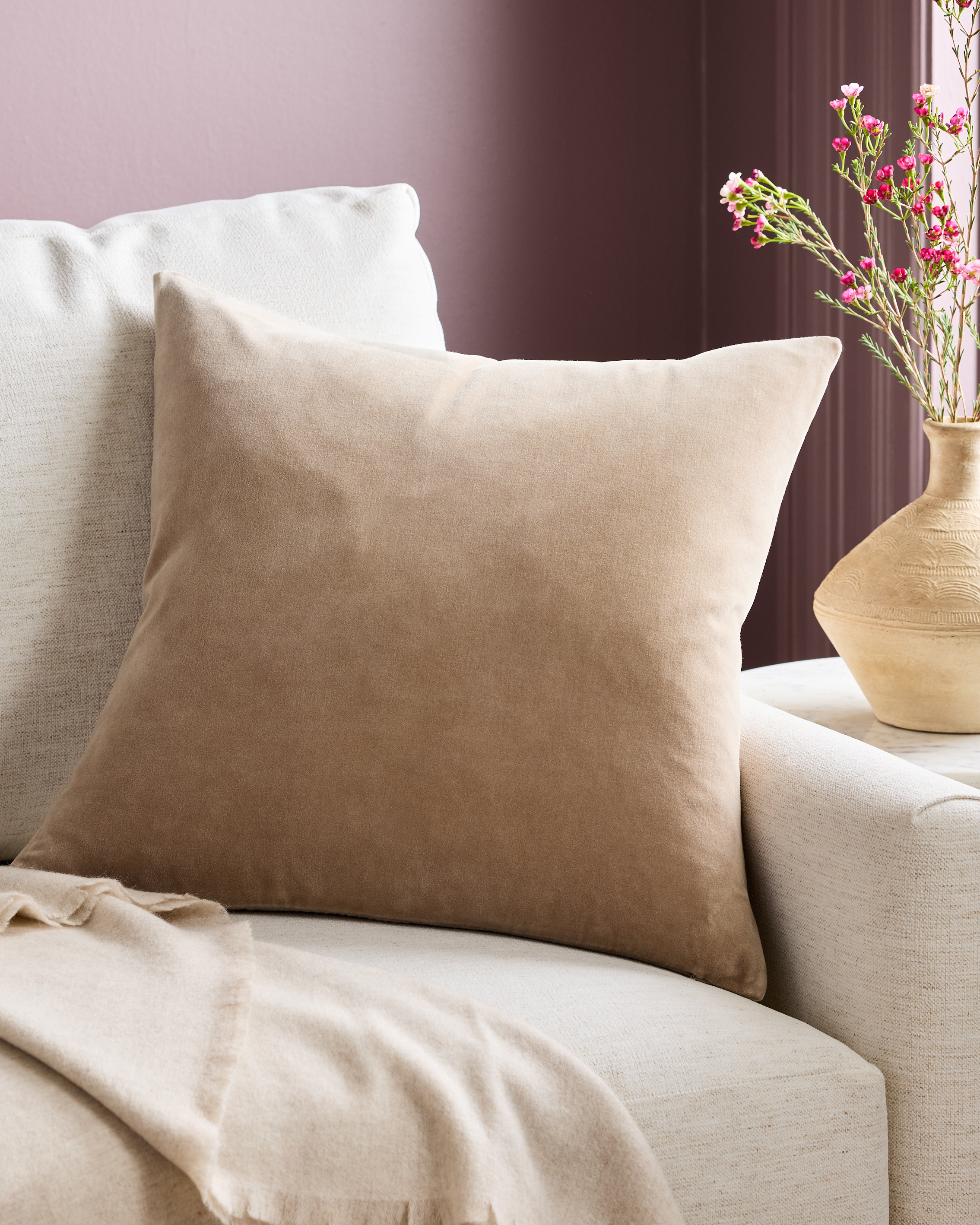 Taupe Classic Cotton Velvet Pillow Cover