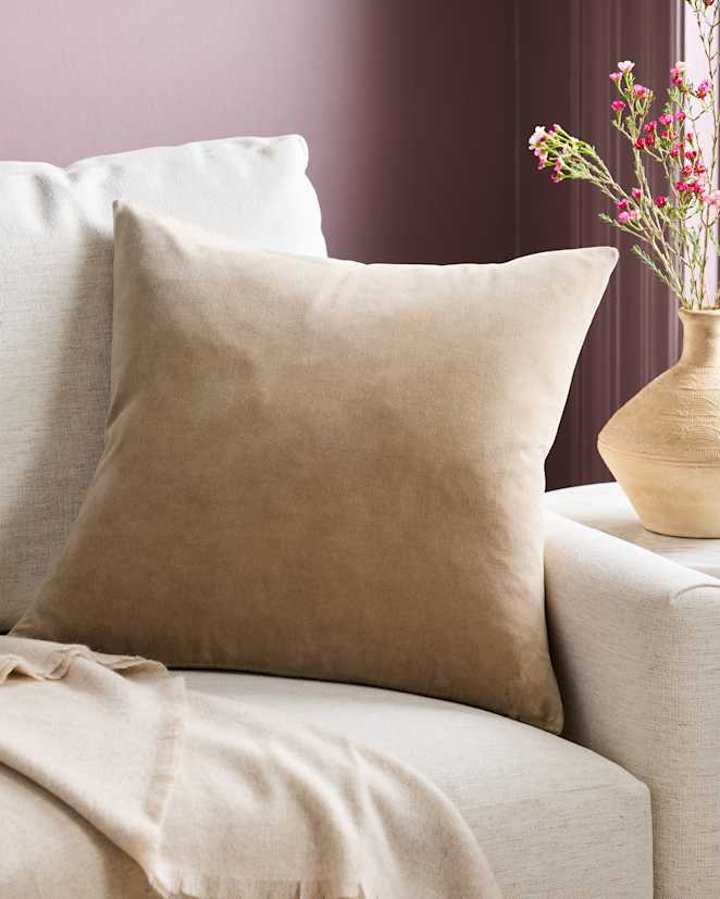 Taupe Classic Cotton Velvet Pillow Cover