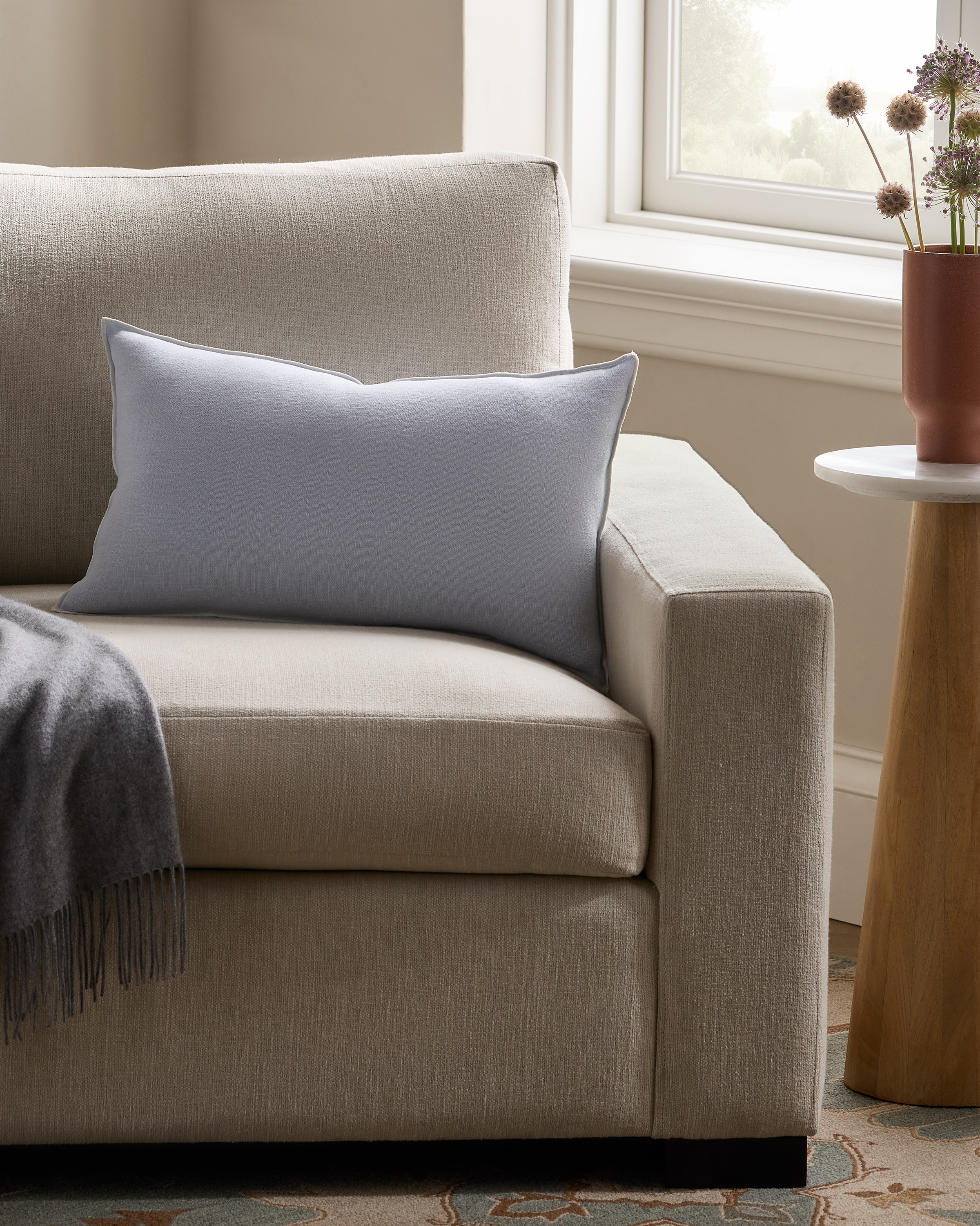 Mist/Ivory Contrast European Linen Pillow Cover