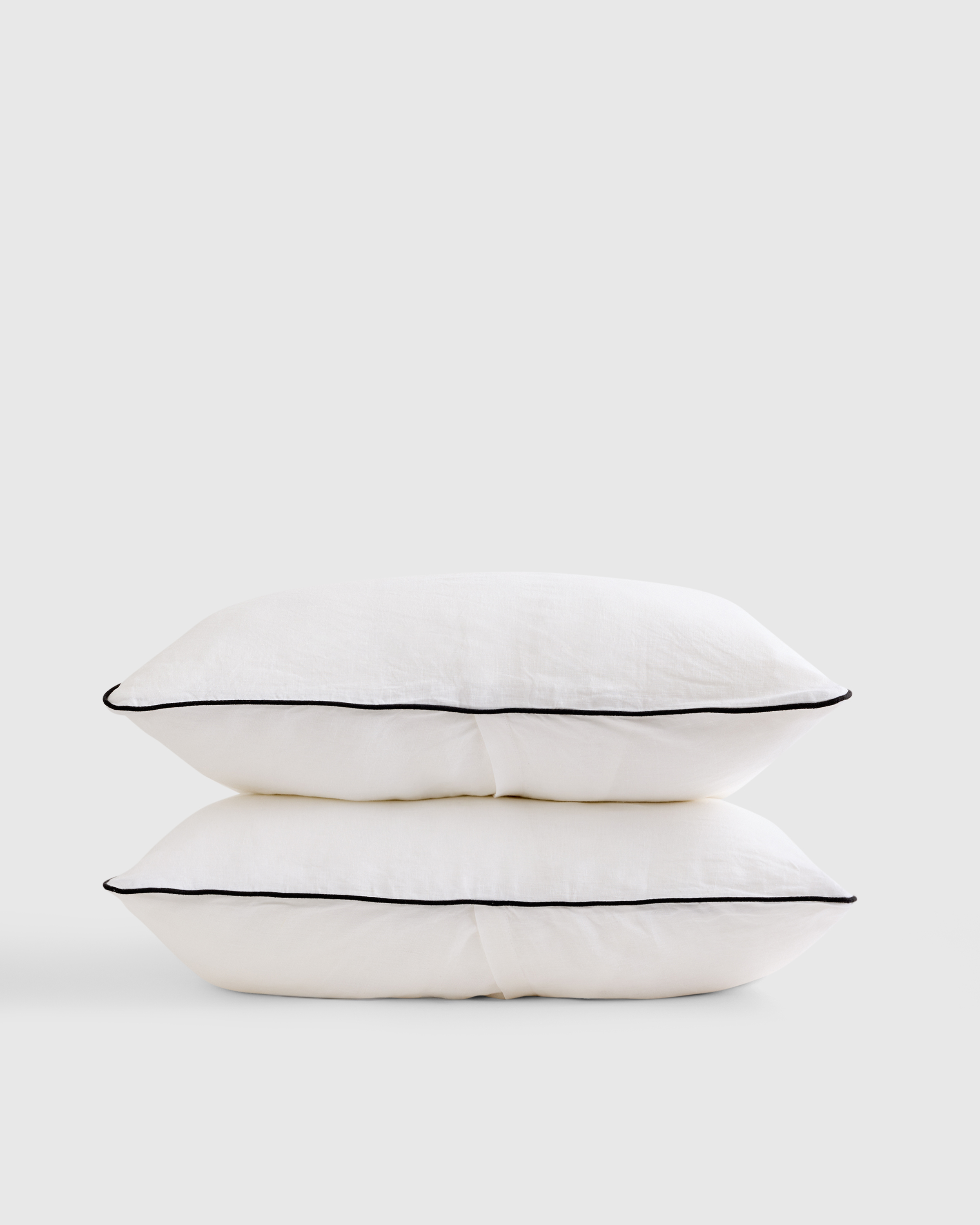 White/Black European Linen Piped Sham Set