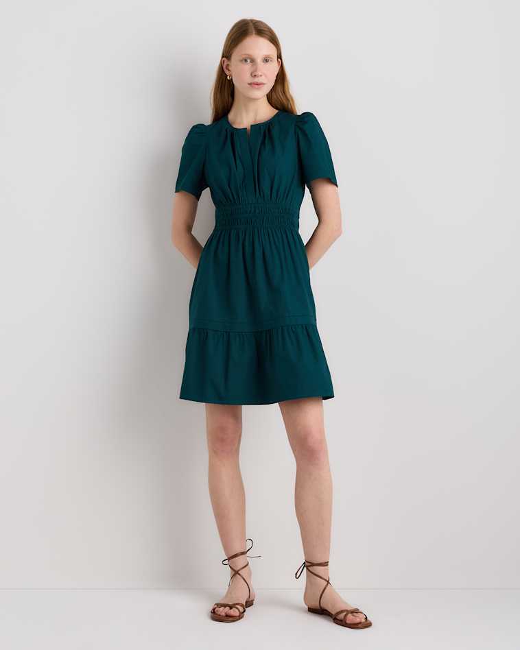 100% Organic Cotton Smocked Midi Dress in Garden Green 100% Organic Cotton Smocked Midi Dress in Garden Green