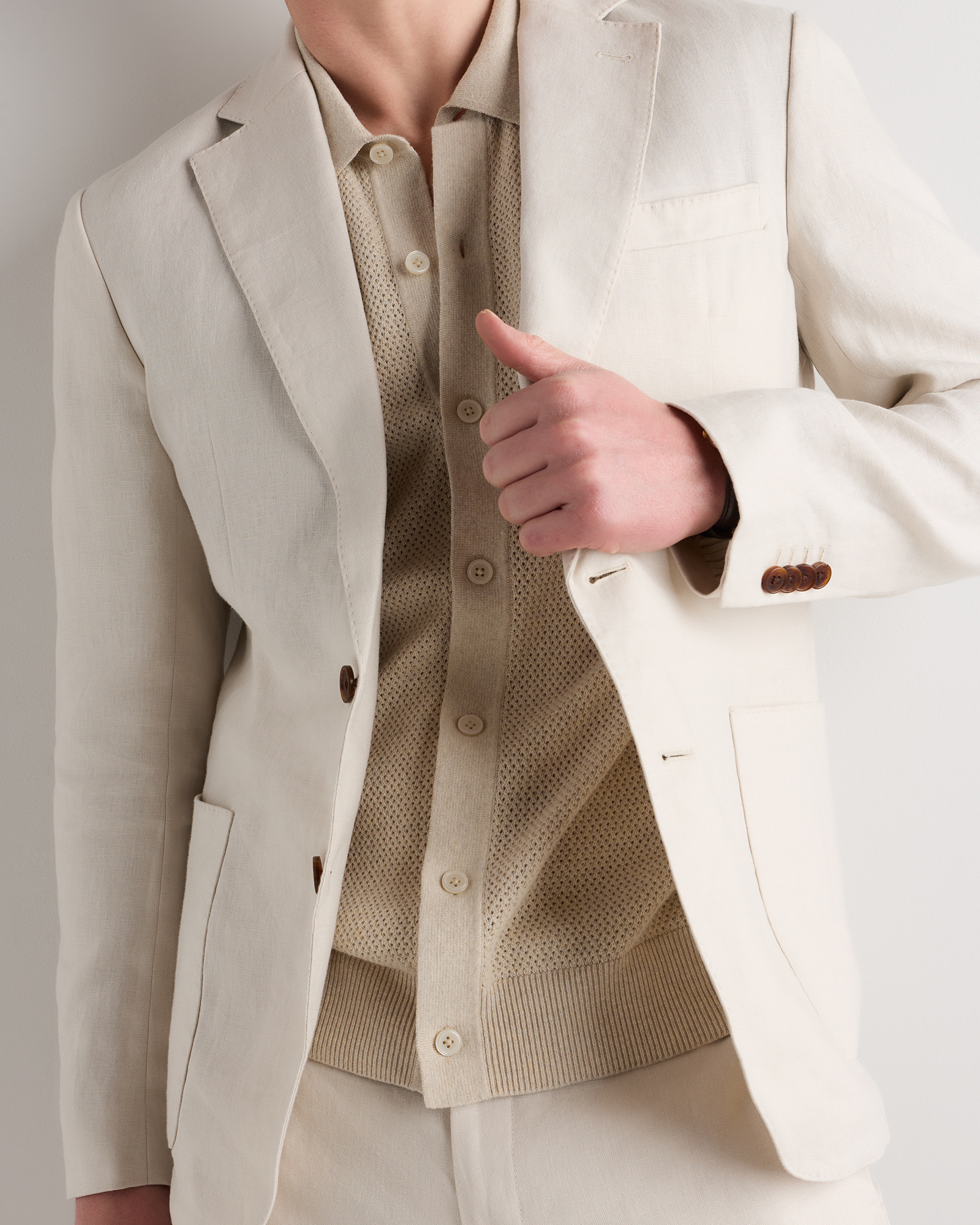 Men's Tailored European Linen Suit Blazer in Sand