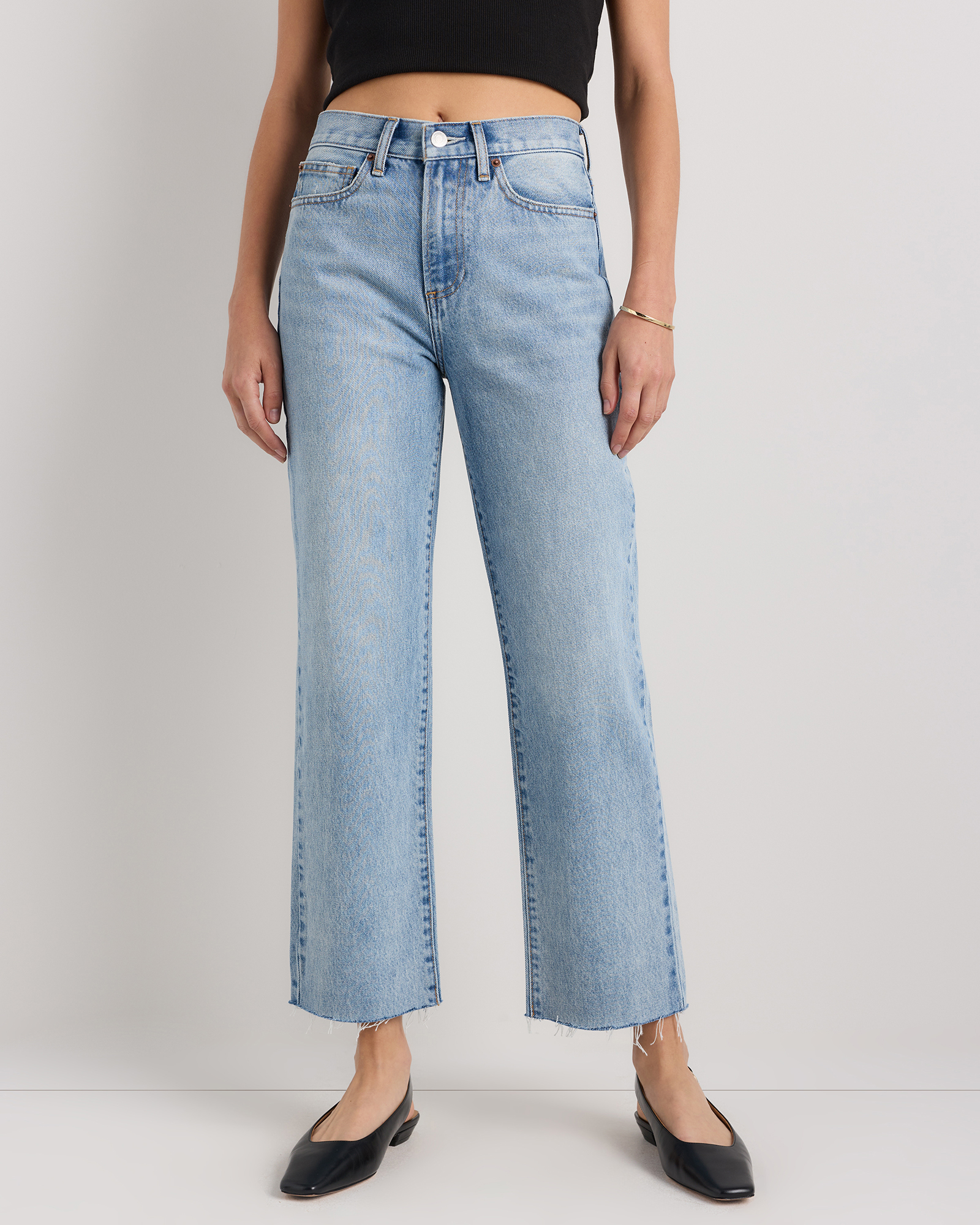 Powder Blue Raw Hem Bella Rigid Straight Jeans