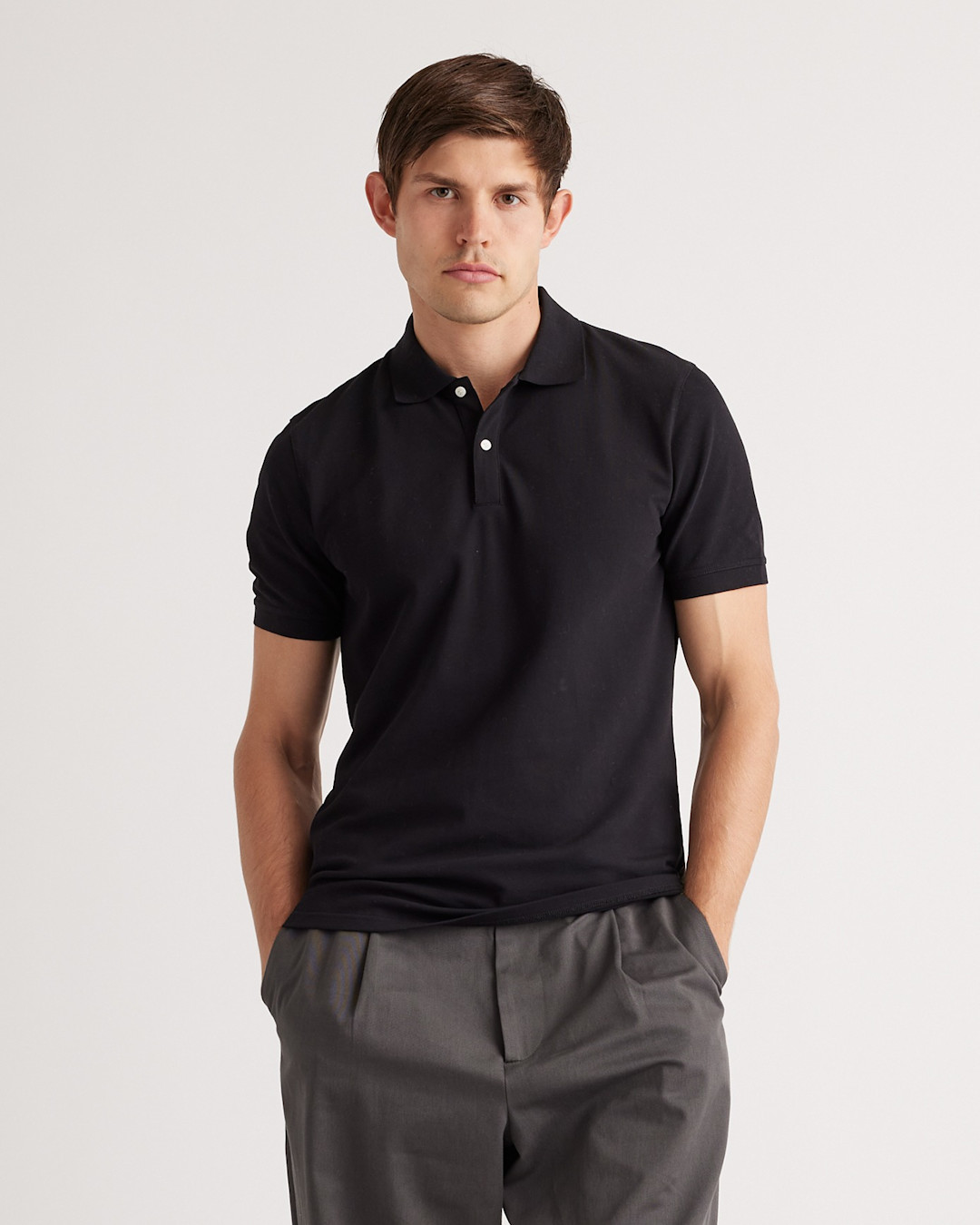 Quince Organic Cotton Pique Polo in Black