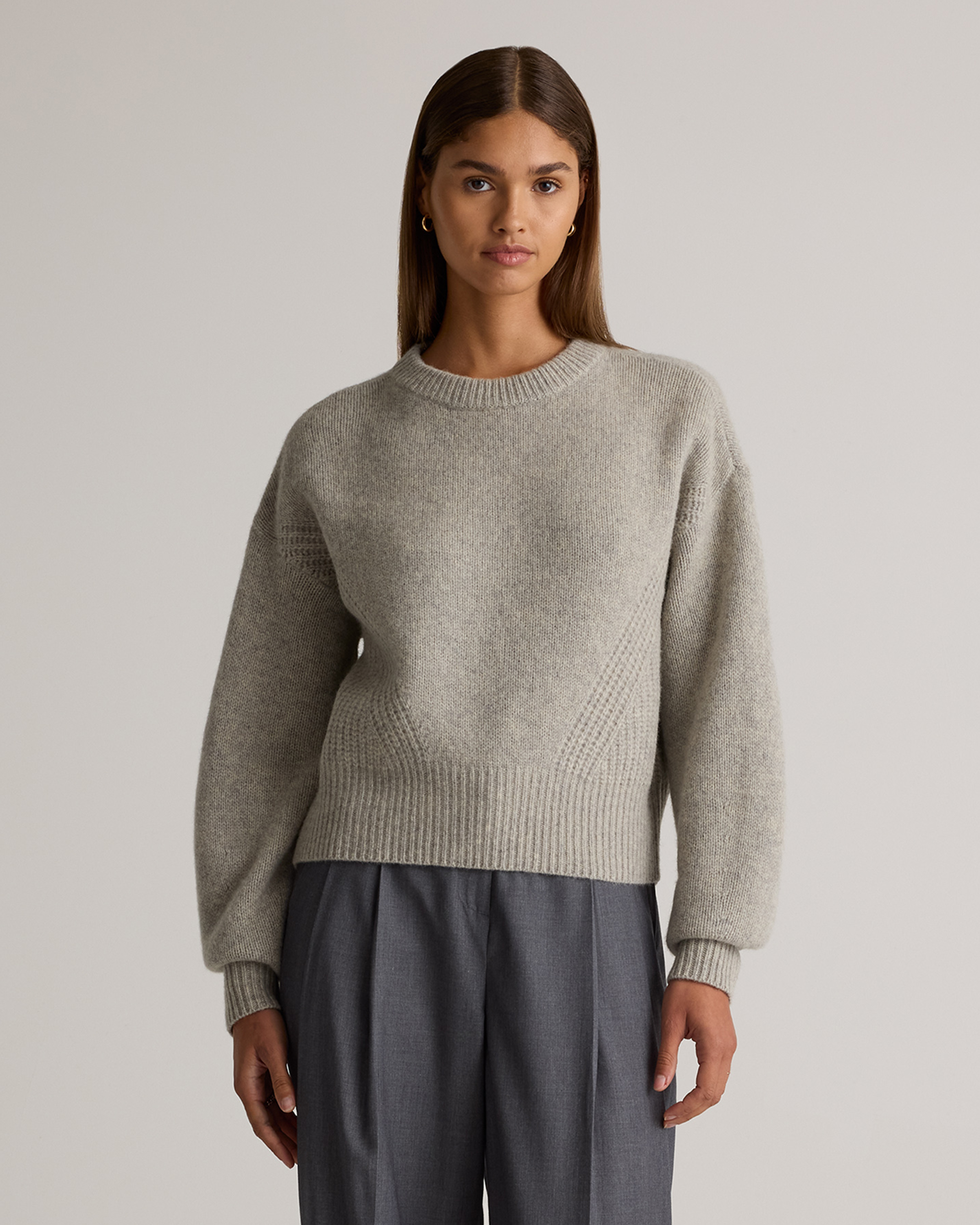 Quince Women's 100% Yak Wool Pointelle Detail Relaxed Crew Neck Alpaca Sweater In Warm Heather Grey