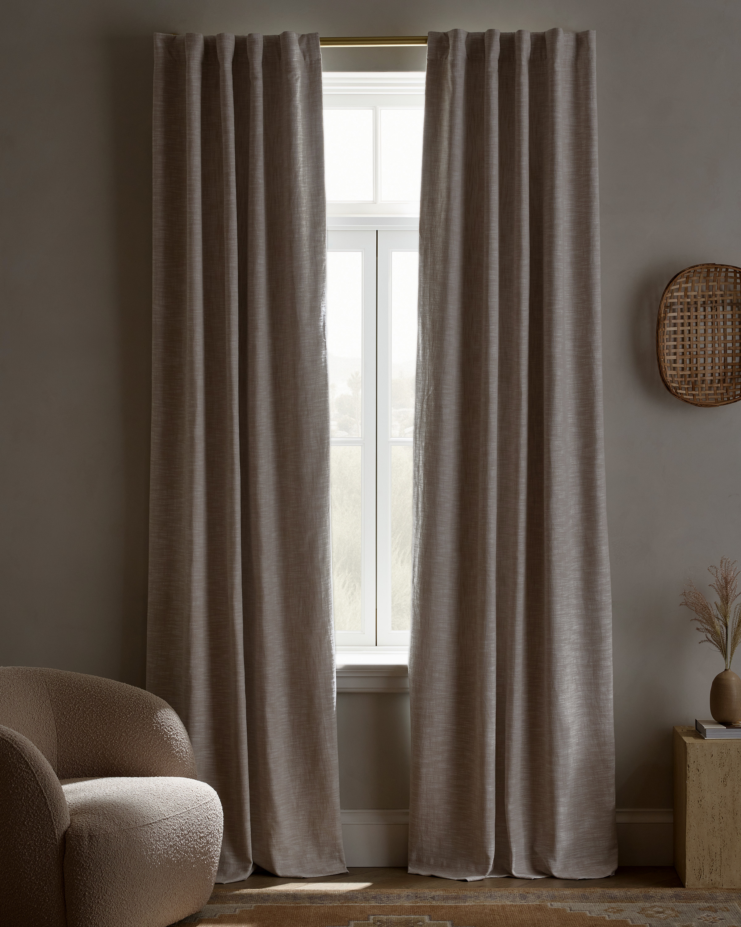 Textured Cotton True Blackout Curtain, 48x108, Oatmeal