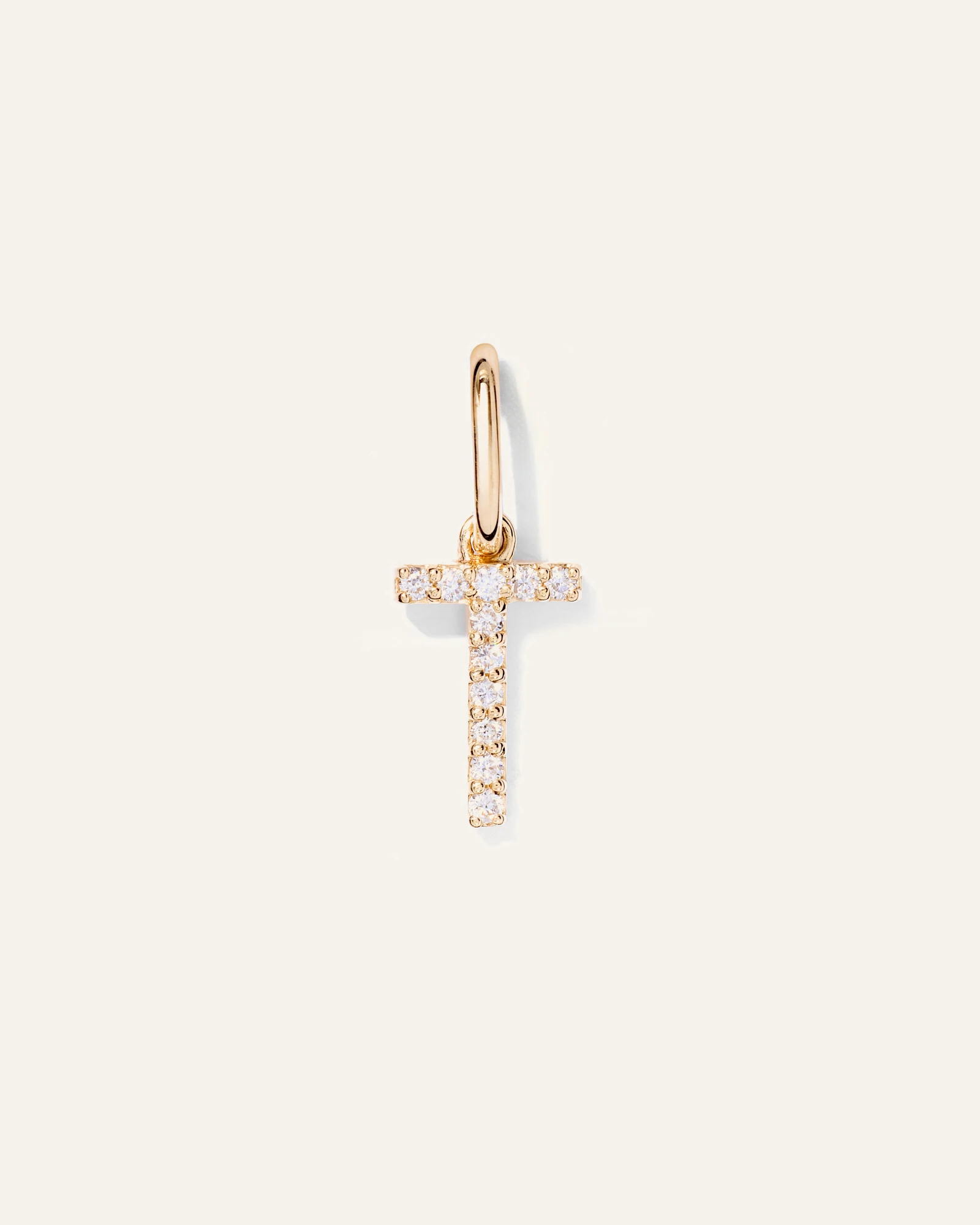 14K Gold Diamond Letter Charm - T in Yellow Gold