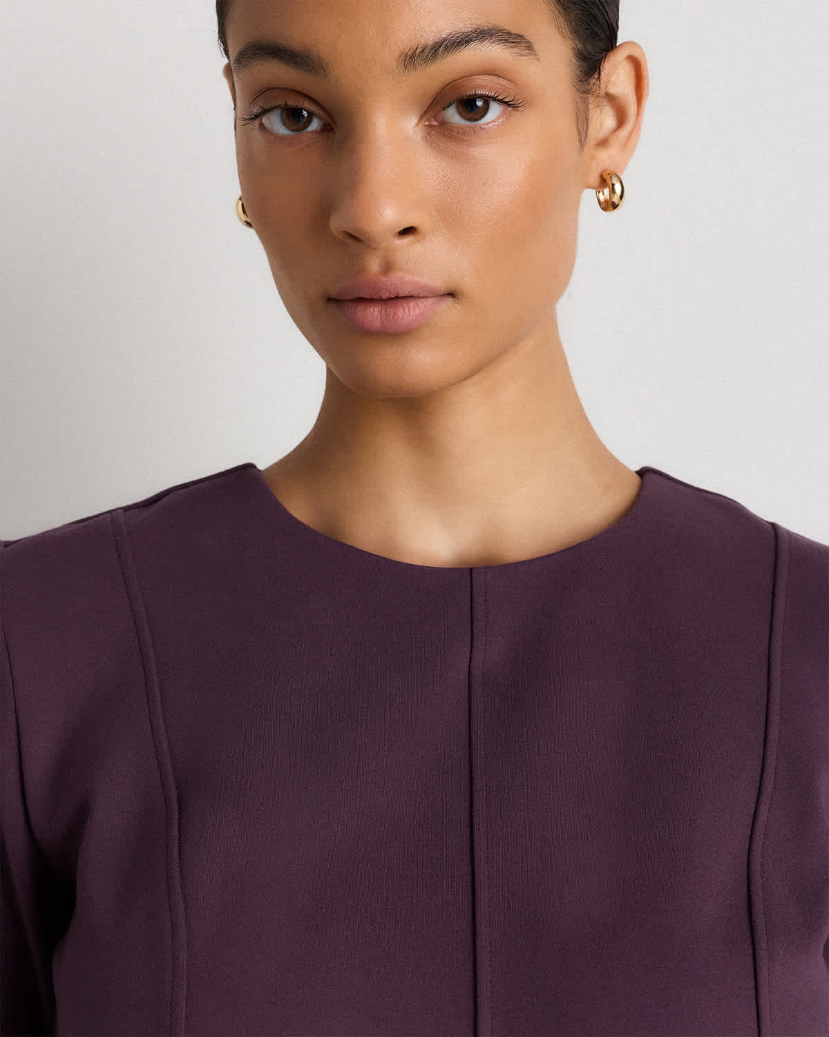 Women's Ultra-Stretch Ponte Short Sleeve Midi Dress in Dark Orchid Purple, Size Large, Rayon by Quince Women's Ultra-Stretch Ponte Short Sleeve Midi Dress in Dark Orchid Purple, Size Large, Rayon by Quince