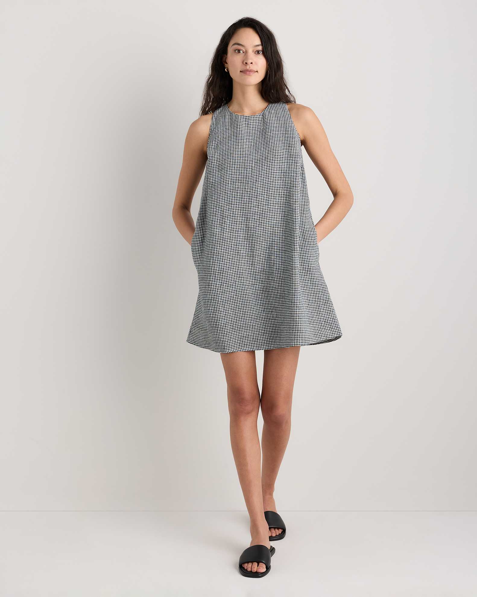 100% European Linen Tank Mini Dress in Classic Mini Gingham 100% European Linen Tank Mini Dress in Classic Mini Gingham