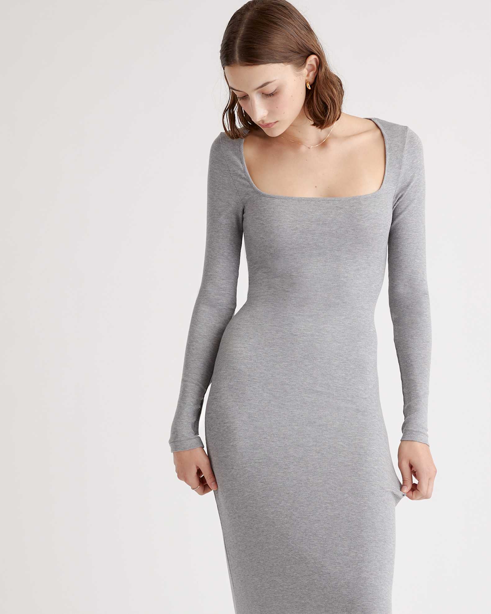 Tencel Rib Knit Long Sleeve Square Neck Dress Tencel Rib Knit Long Sleeve Square Neck Dress