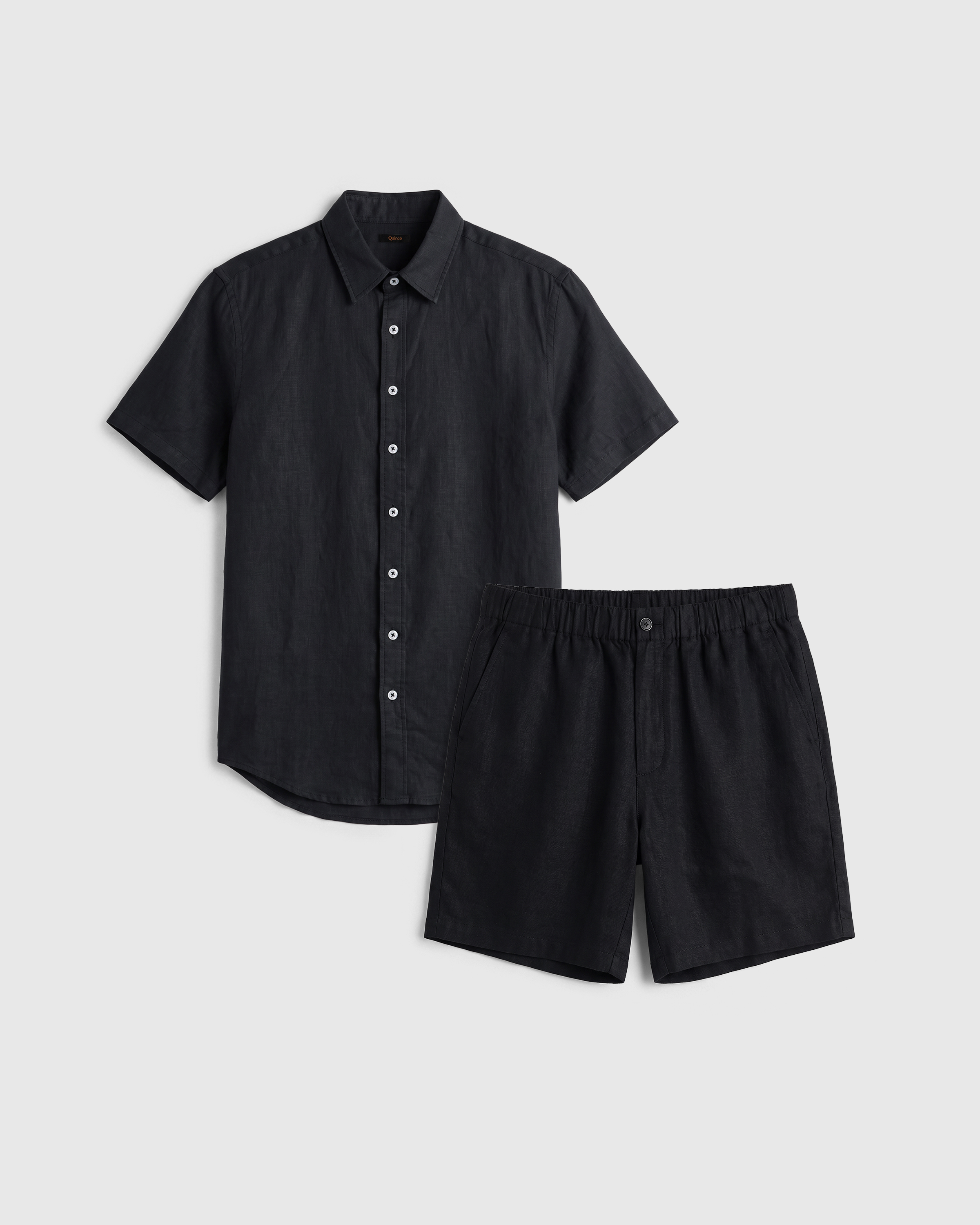 Black 100% European Linen Shorts Set