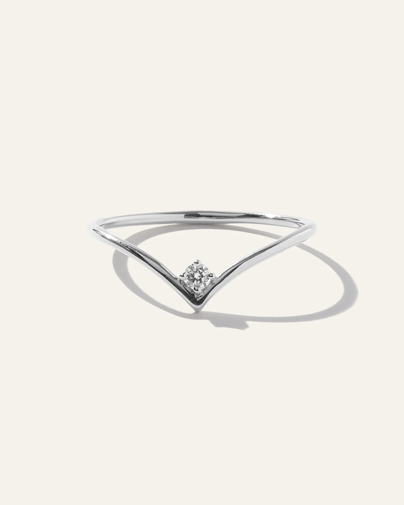 14K Gold Solitaire Diamond Chevron Ring