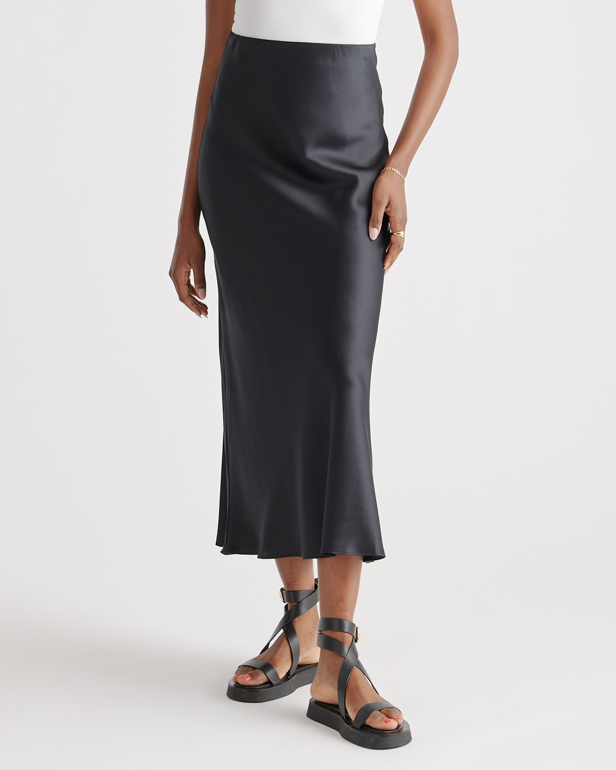 Quince 100% Washable Silk Maxi Skirt in Black