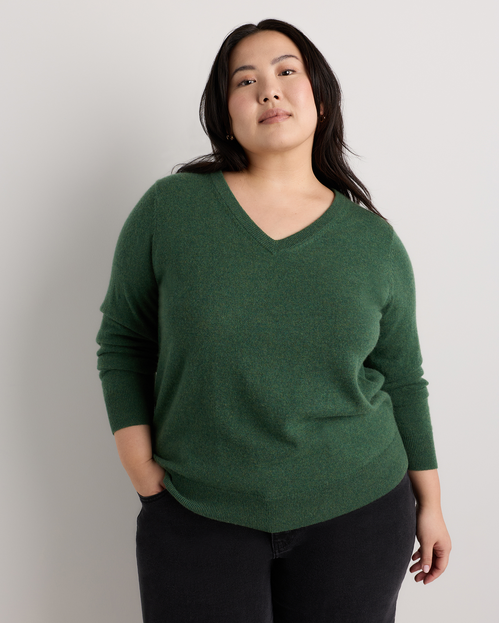 Forest Floor Green Mongolian Cashmere V-Neck Sweater