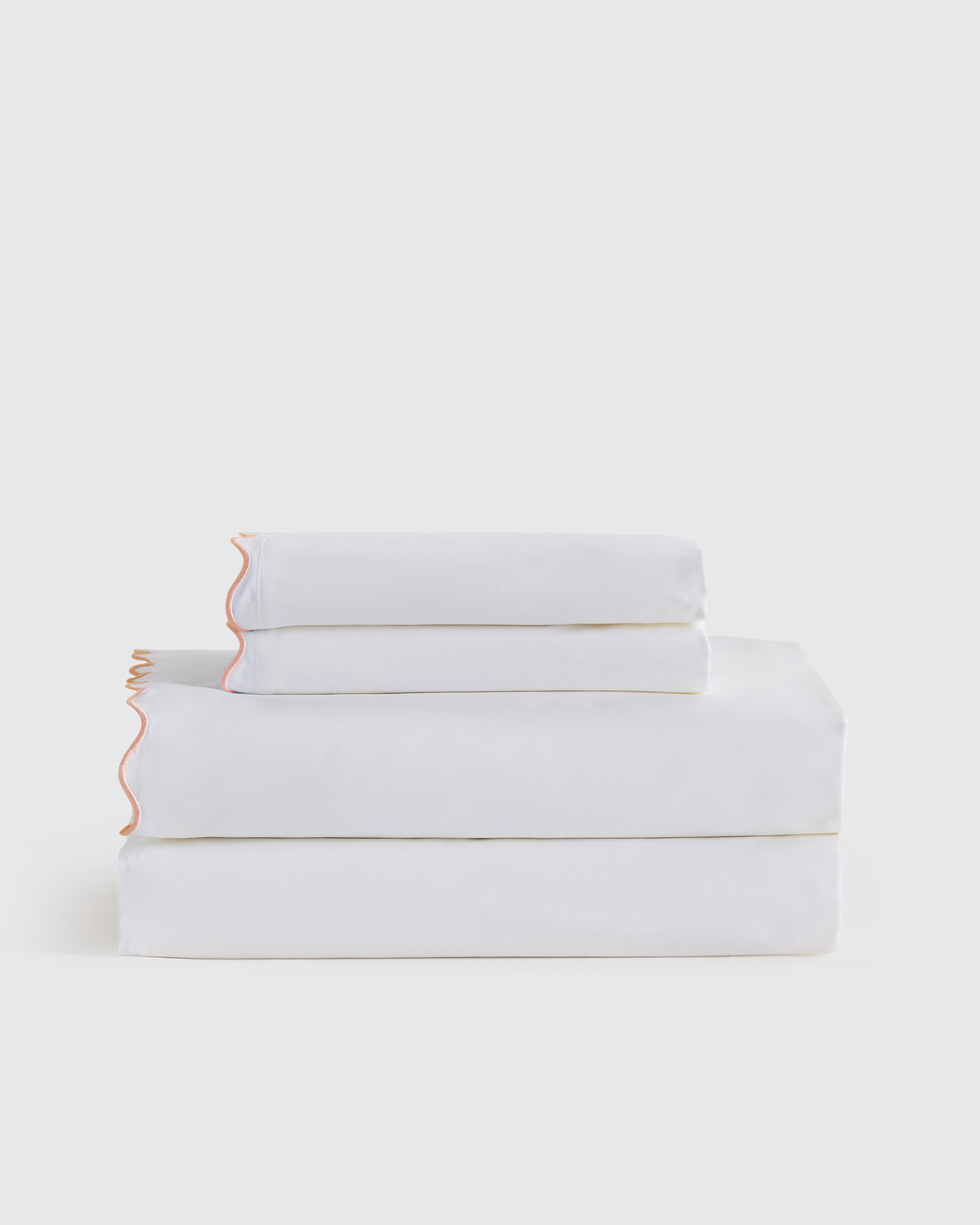 White/Rose Organic Crisp Percale Scallop Sheet Set