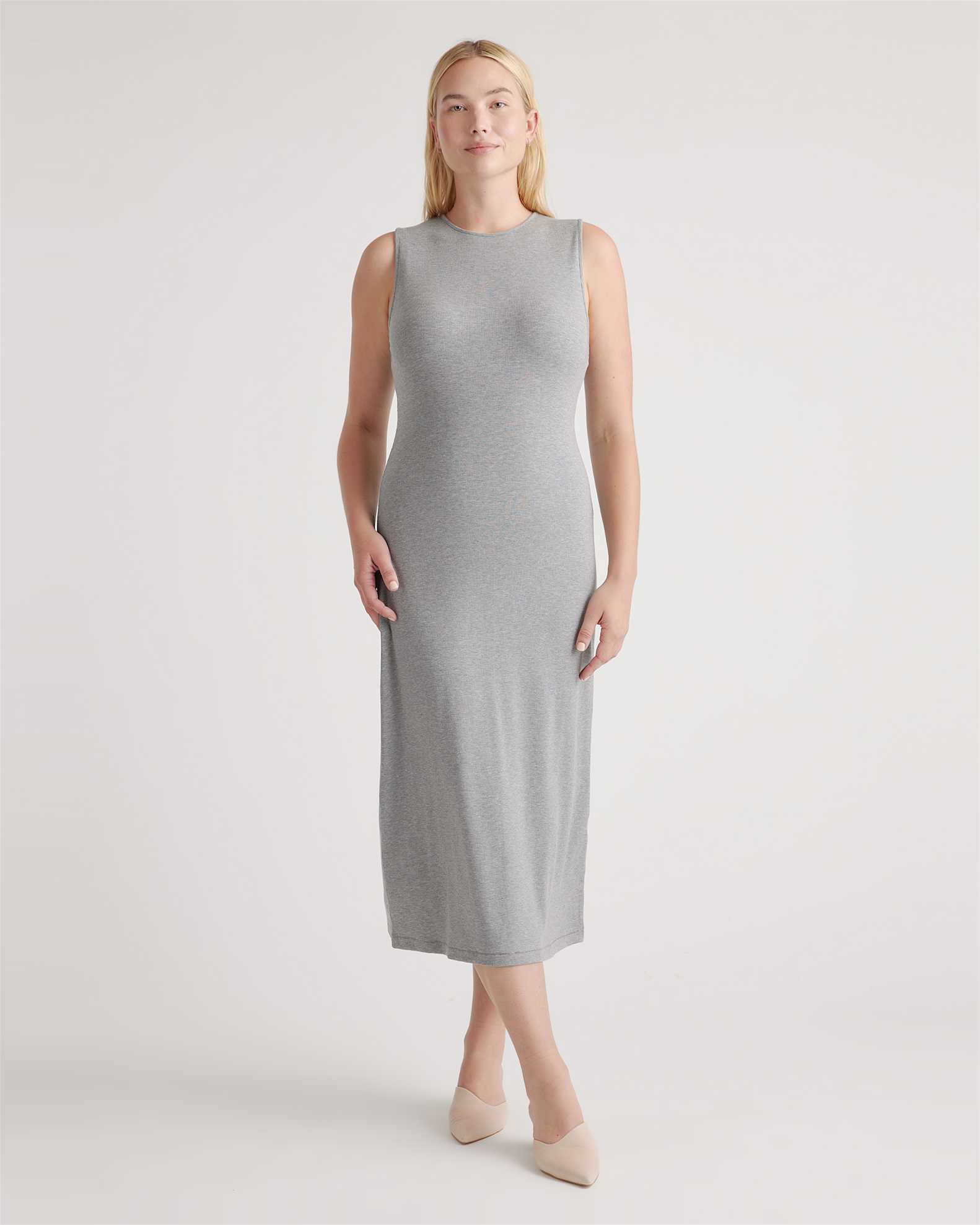 Quince Women's Tencel Rib Knit Tank Top Midi Dress, Heather Grey, Size Large - Soft, Stretchy & Sustainable Quince Women's Tencel Rib Knit Tank Top Midi Dress, Heather Grey, Size Large - Soft, Stretchy & Sustainable