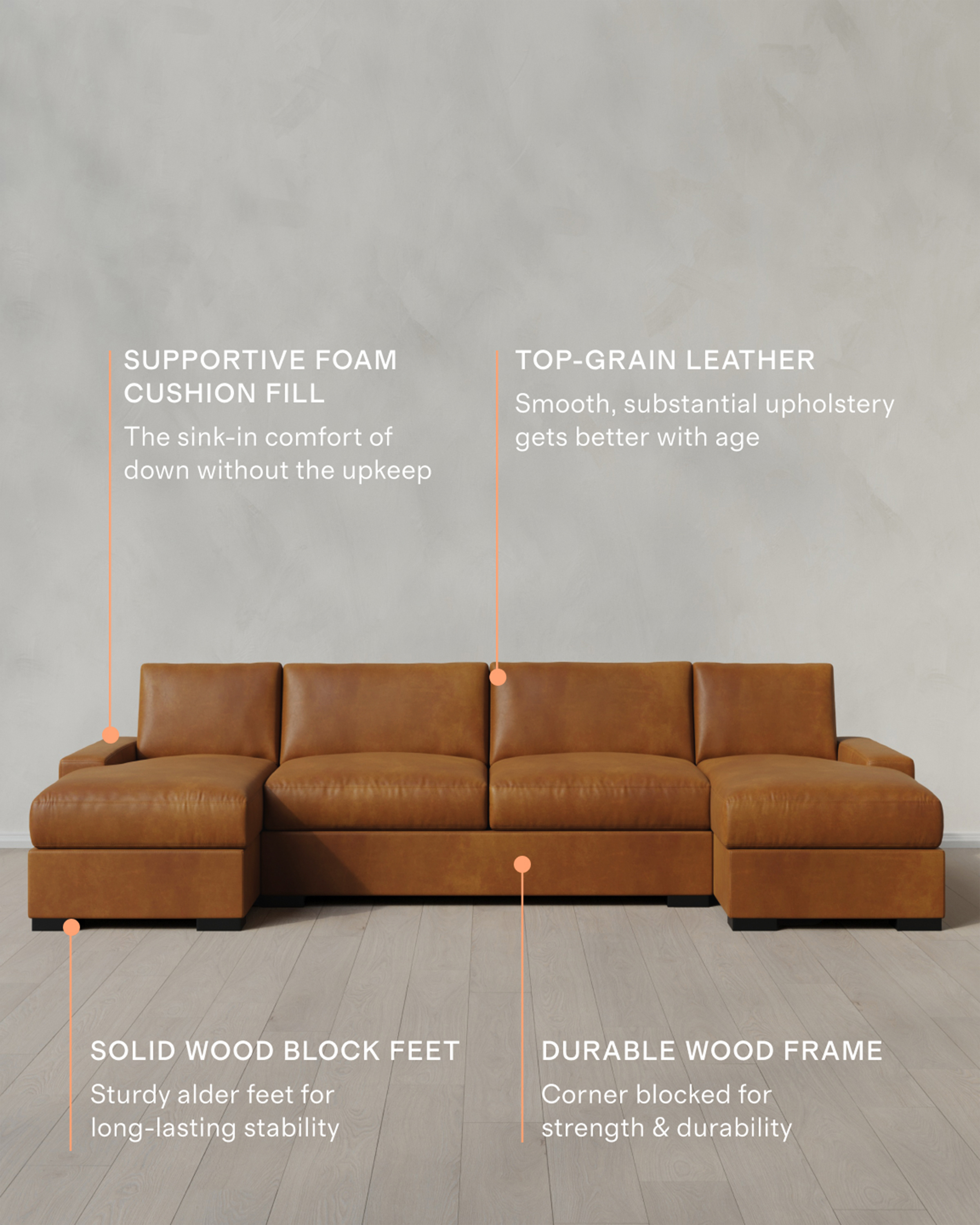 ソ*カ様 Auburn  ×  moon Stillman Leather U Sectional in Auburn