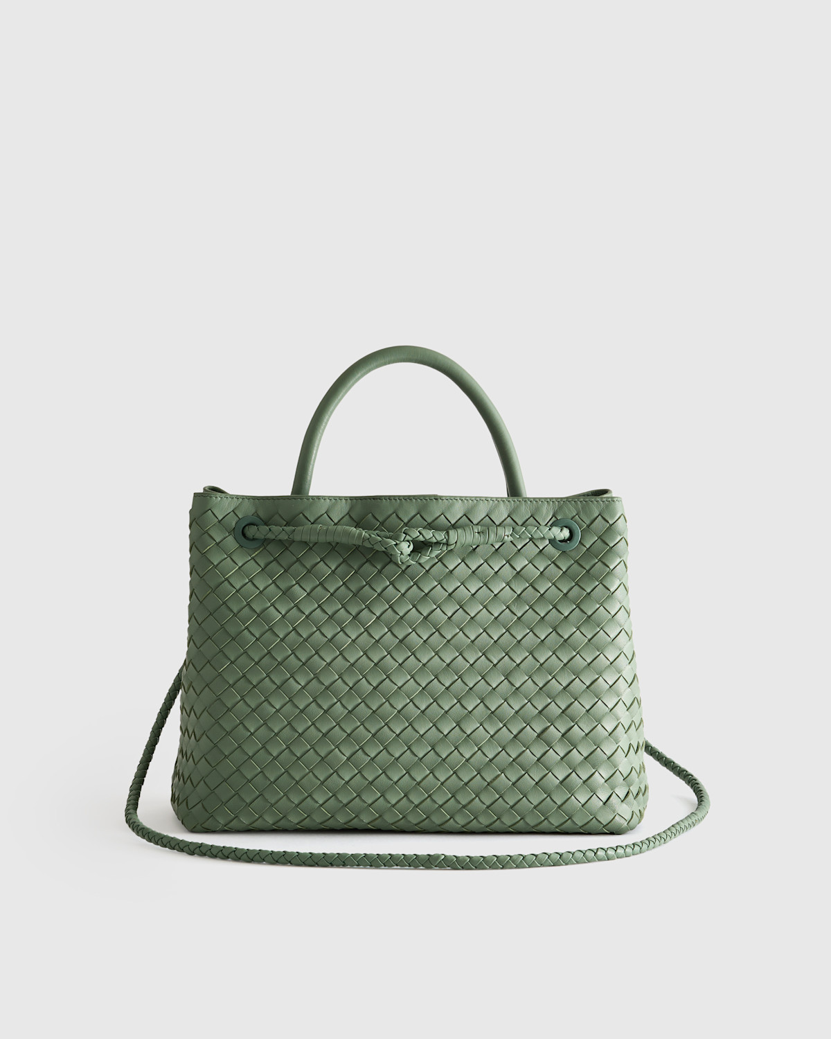 Quince Italian Leather Handwoven Satchel in Sage