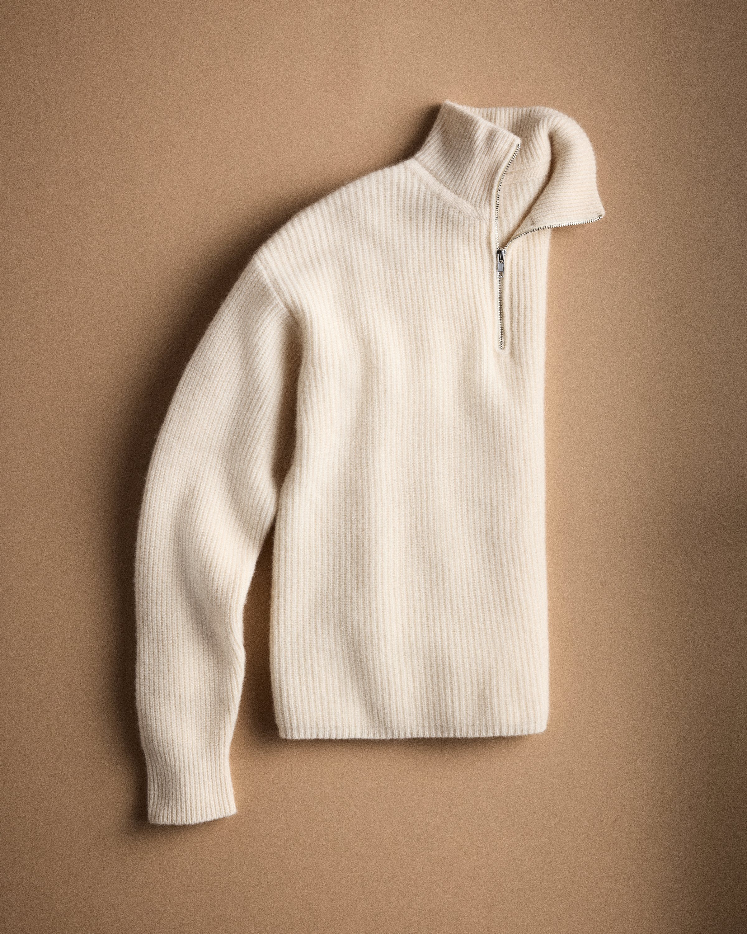 Ivory Mongolian Cashmere Fisherman Quarter Zip Sweater