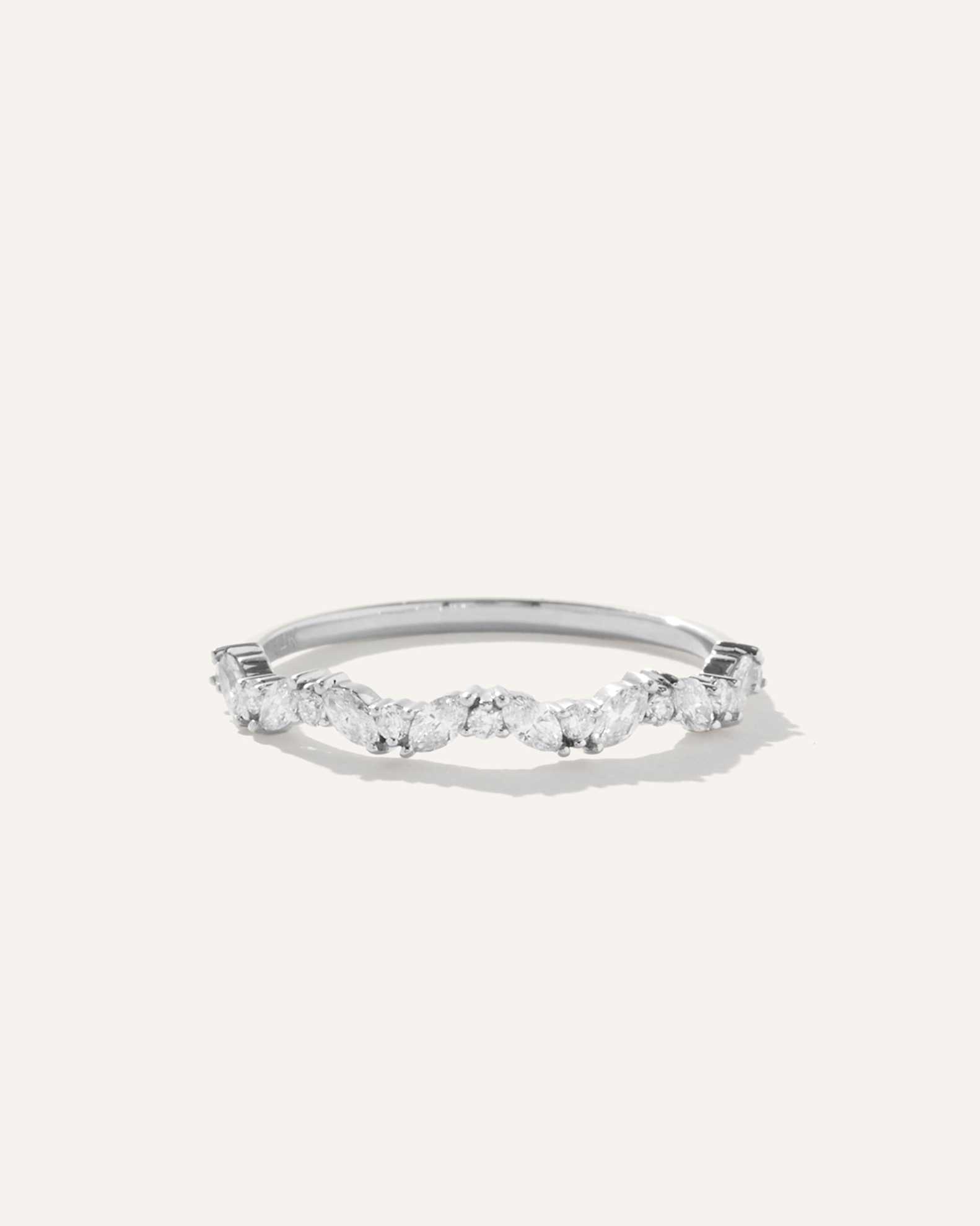 14K Gold Diamond Slanted Marquise and Round Band in White Gold