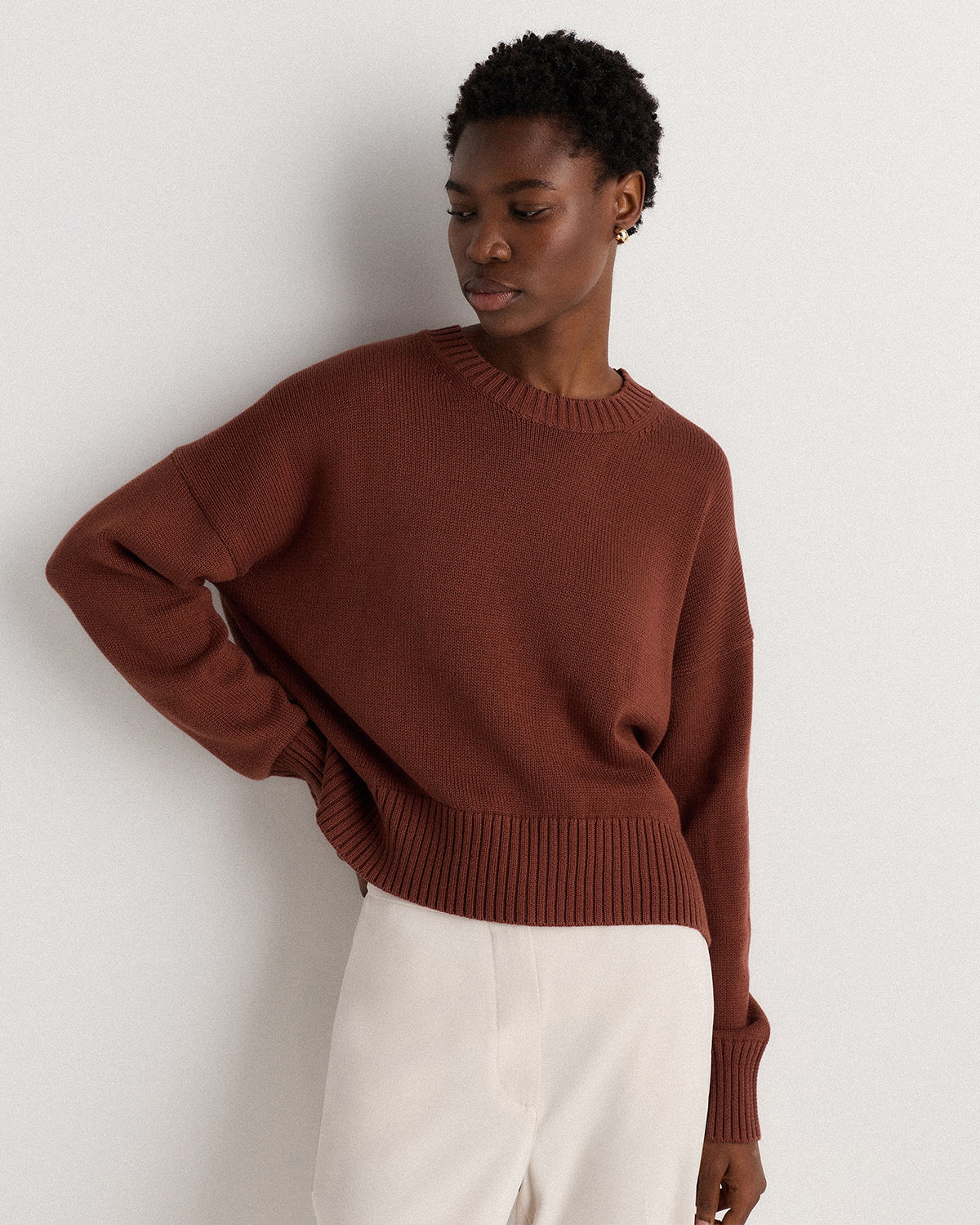 Quince Women's Boyfriend Crew Sweater In Brown