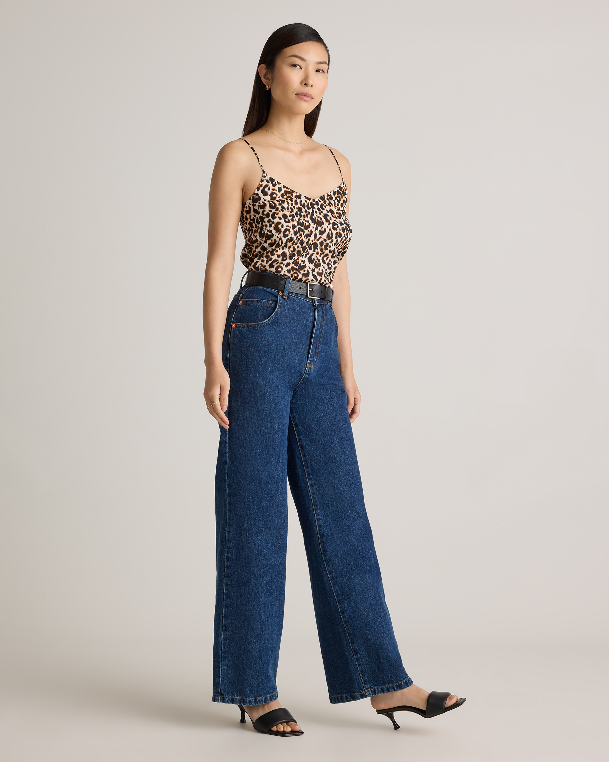 Washable Stretch Silk V-Neck Cami in Leopard