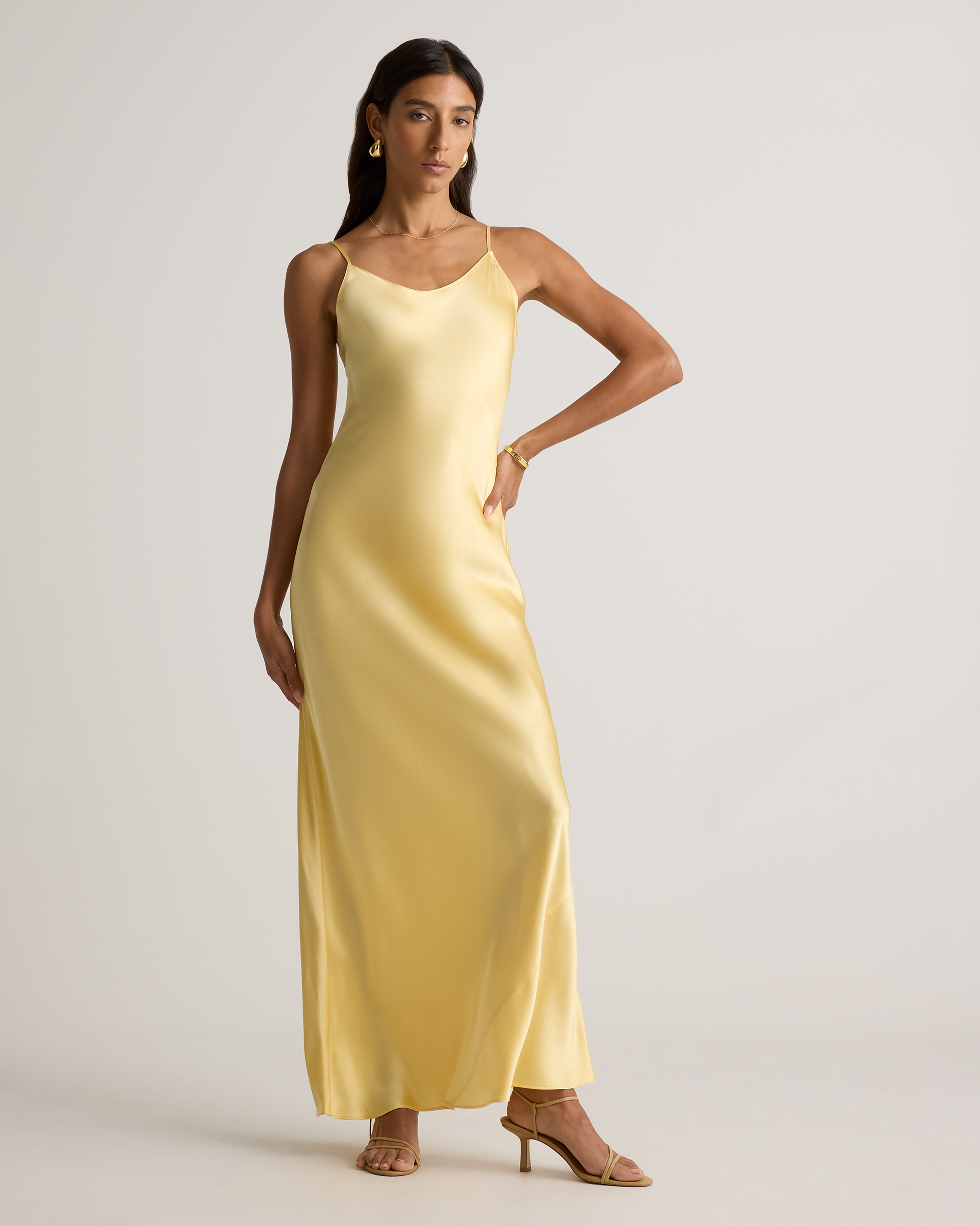 Butter Yellow 100% Washable Silk Maxi Slip Dress