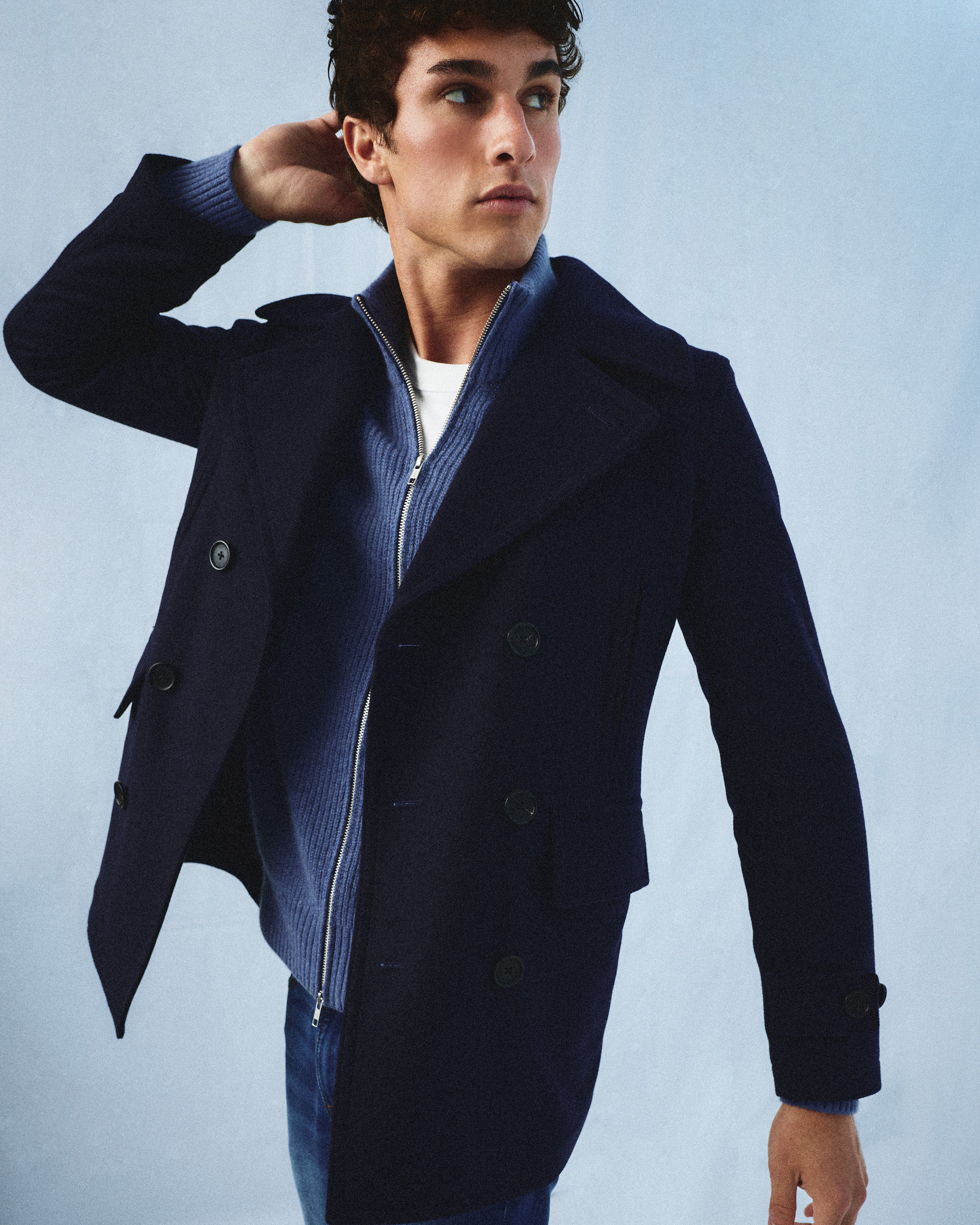 Italian Wool Peacoat in Cadet Blue