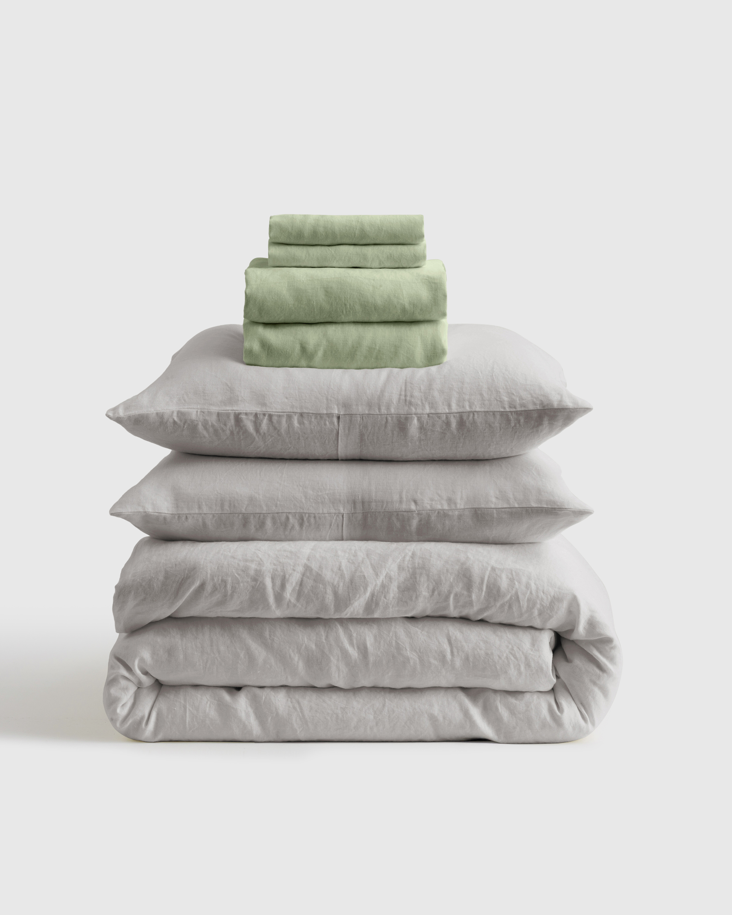 European Linen Deluxe Bedding Bundle - Without Flat Sheet, Light Grey