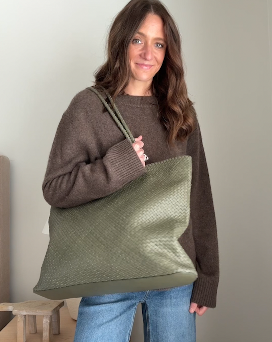 Siena Handwoven Tote - PDP Video Thumbnail (Olive, 4x5)