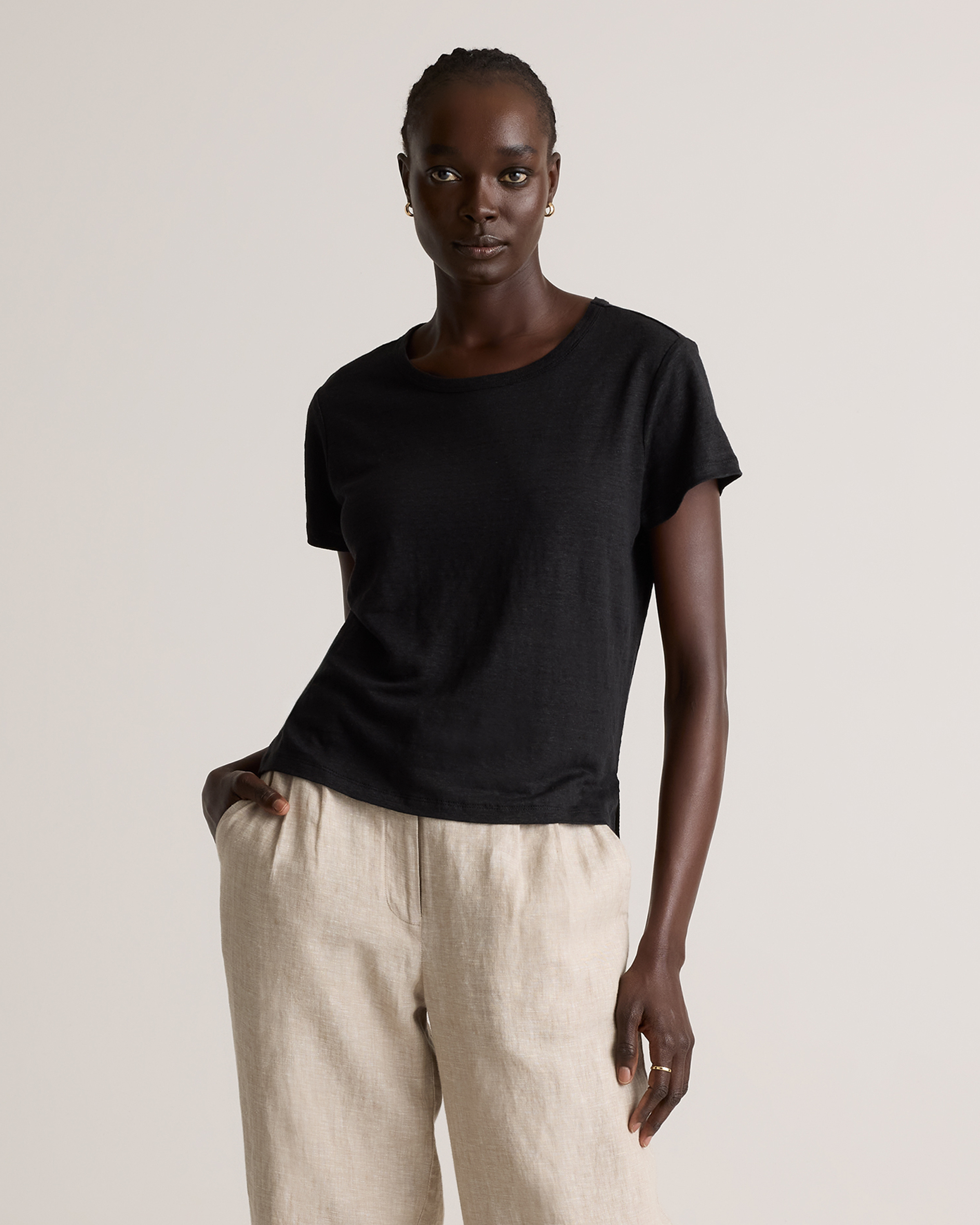 Black 100% European Linen Jersey Tee