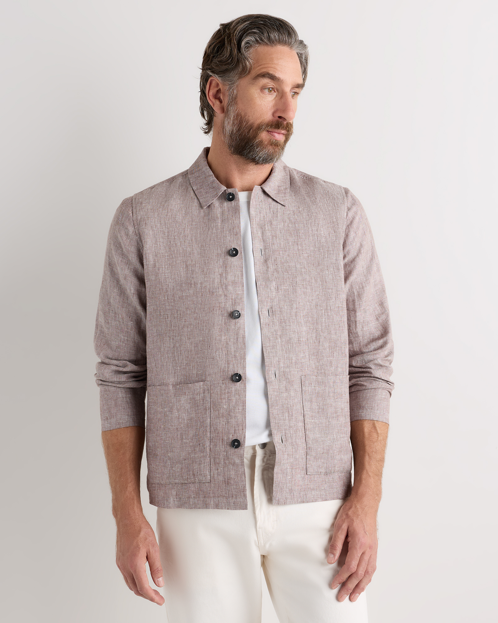 Taupe Brown Chambray 100% European Linen Chore Jacket