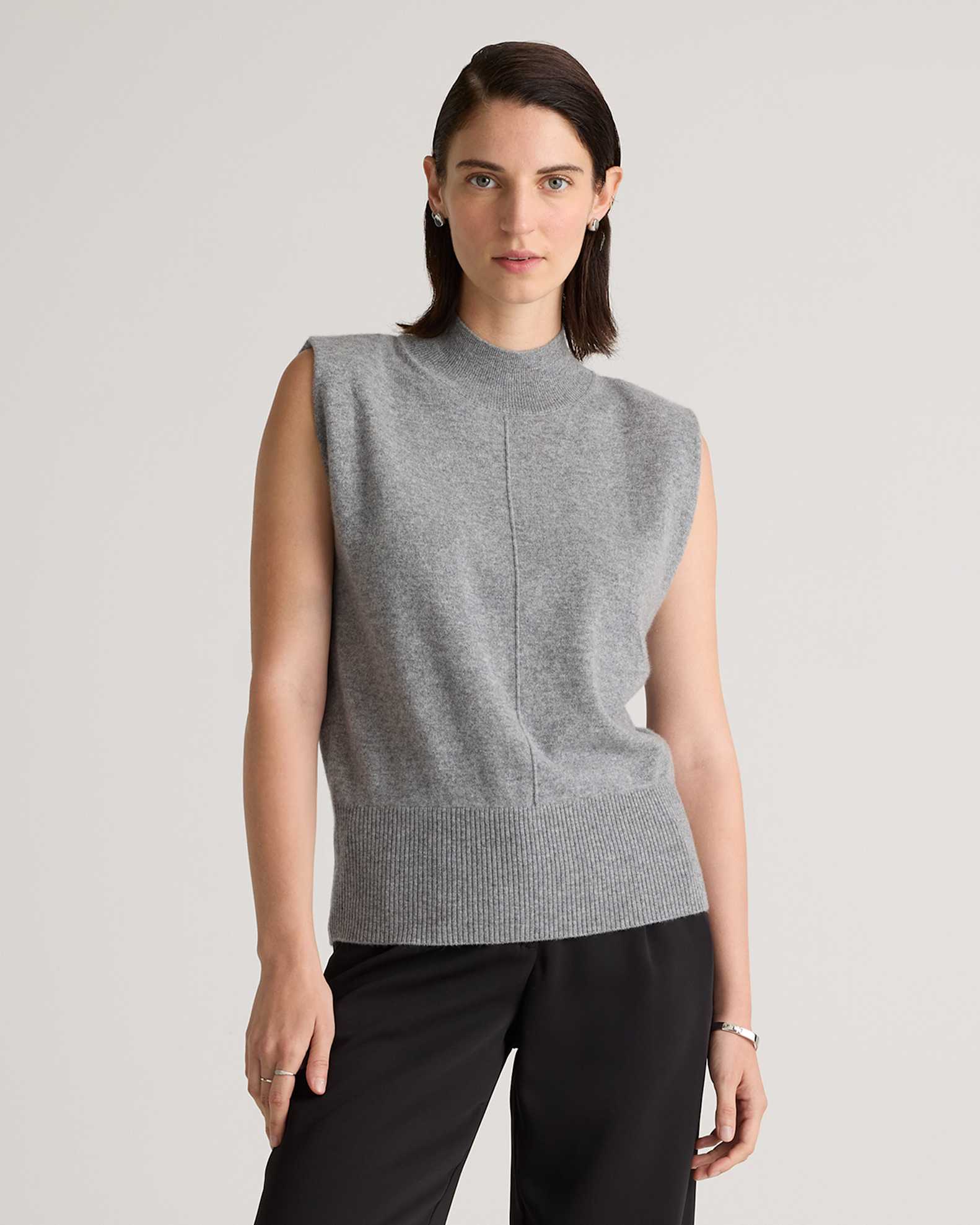 Mongolian Cashmere Padded-Shoulder Sweater Tank