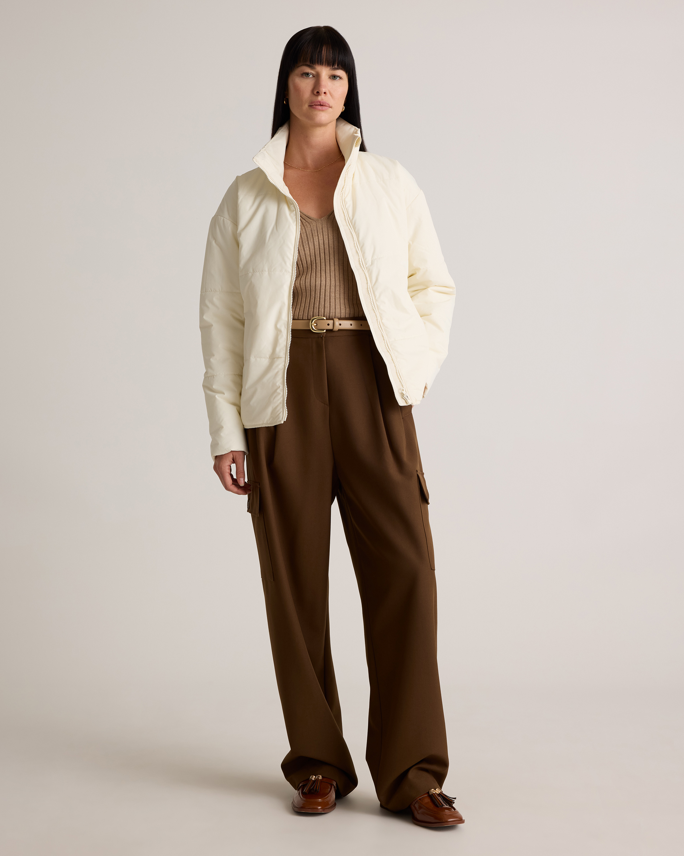 Featherless Puffer Zip Jacket in Silken White