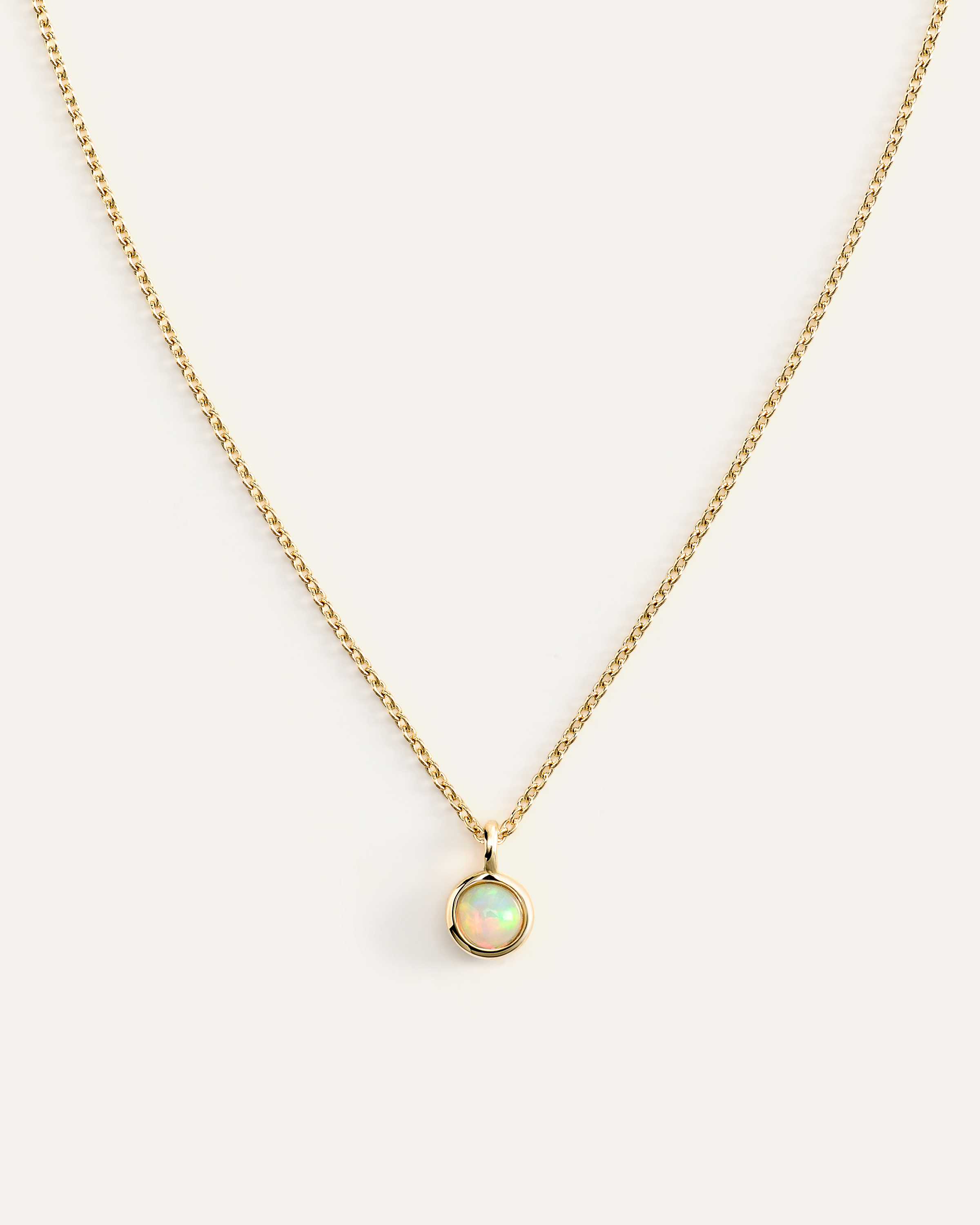 Opal 14K Gold Birthstone Solitaire Bezel Pendant