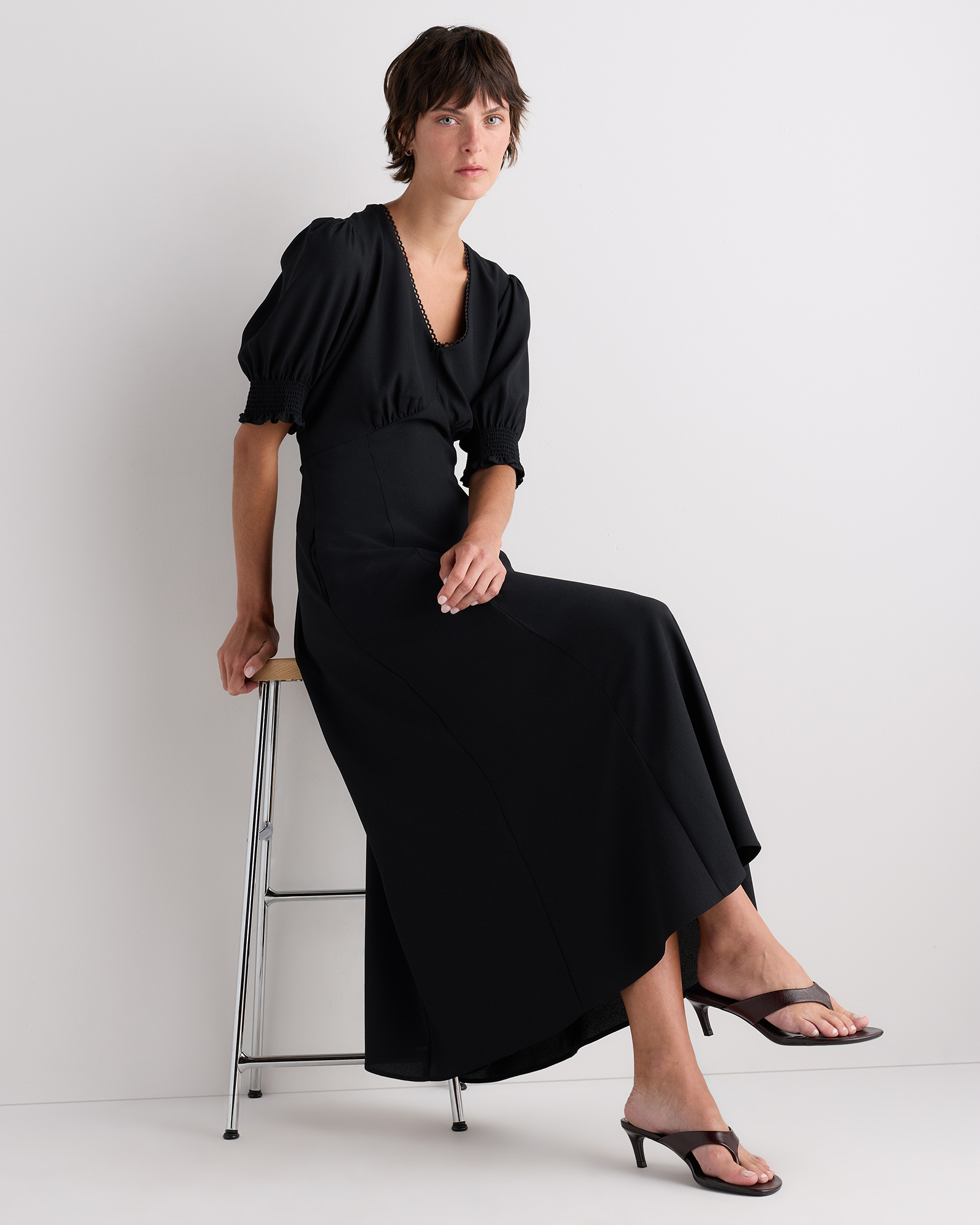winter formal long sleeve dresses Sequin gown with sleeves | Sparkly Color:Black (6) name_stage_fit-flare-dress Silk Wrap Slip Maxi The dress features a